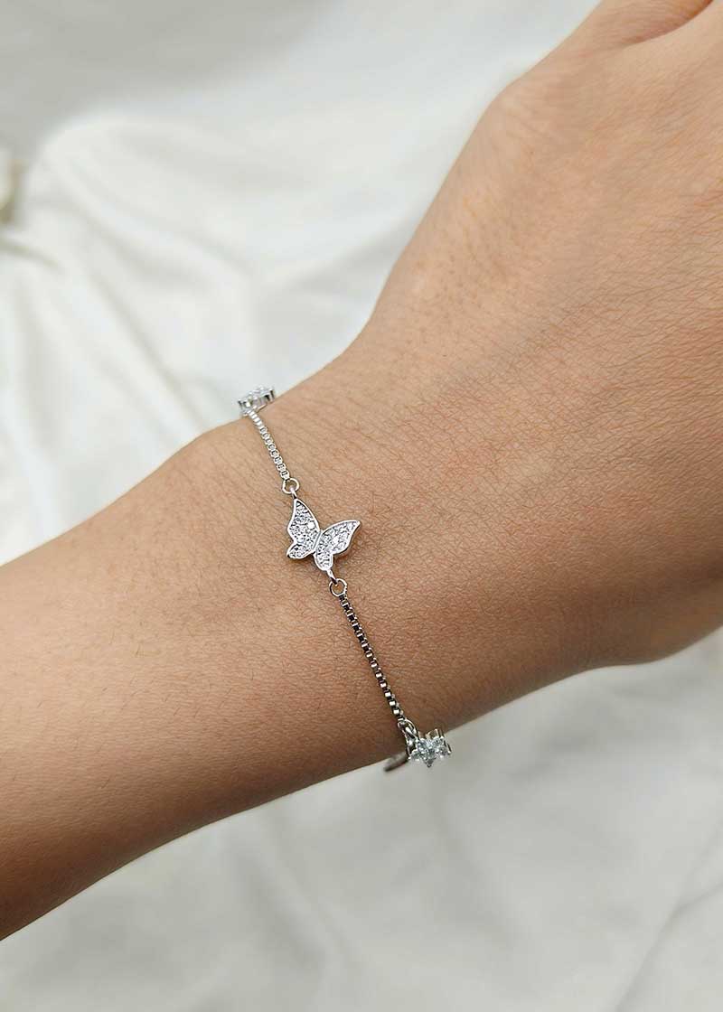 92.5 Sterling Silver Butterfly Pattern Cubic Zircon Women Loose Bracelet