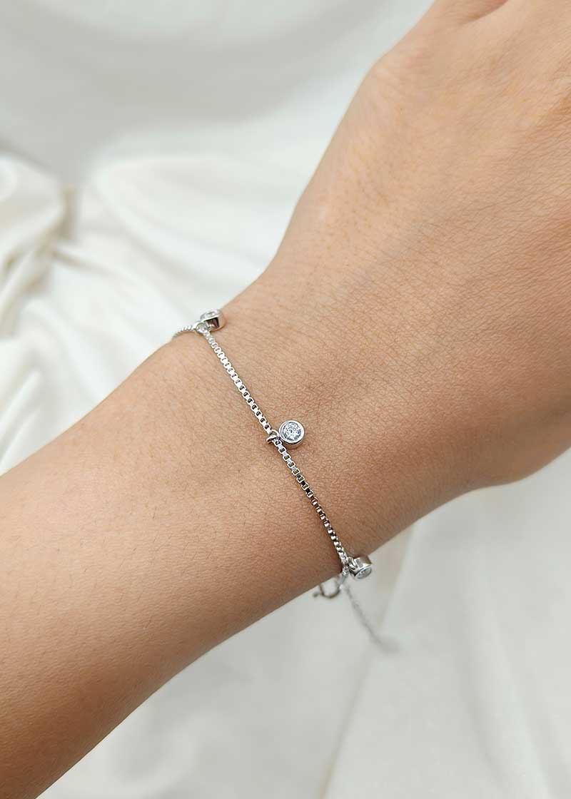 92.5 Sterling Silver Cubic Zircon Rhodium Plated Women Loose Bracelet