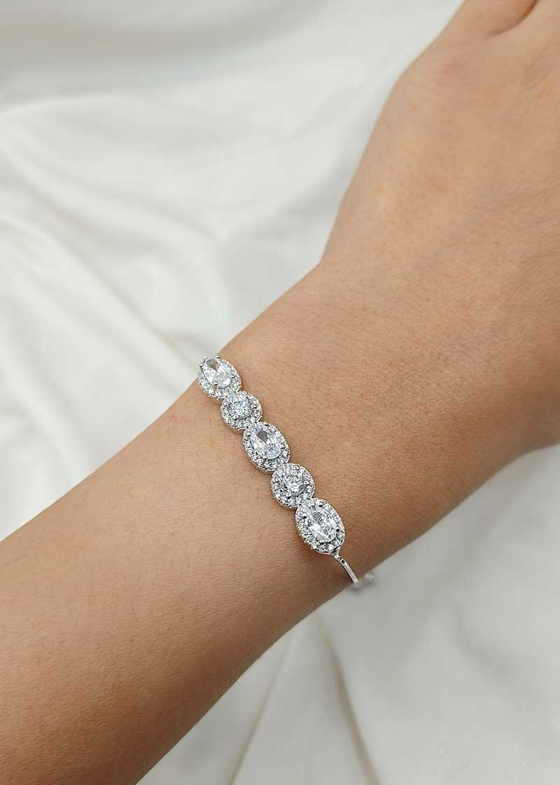 92.5 Sterling Silver Cubic Zircon Women Loose Adjustable Bracelet