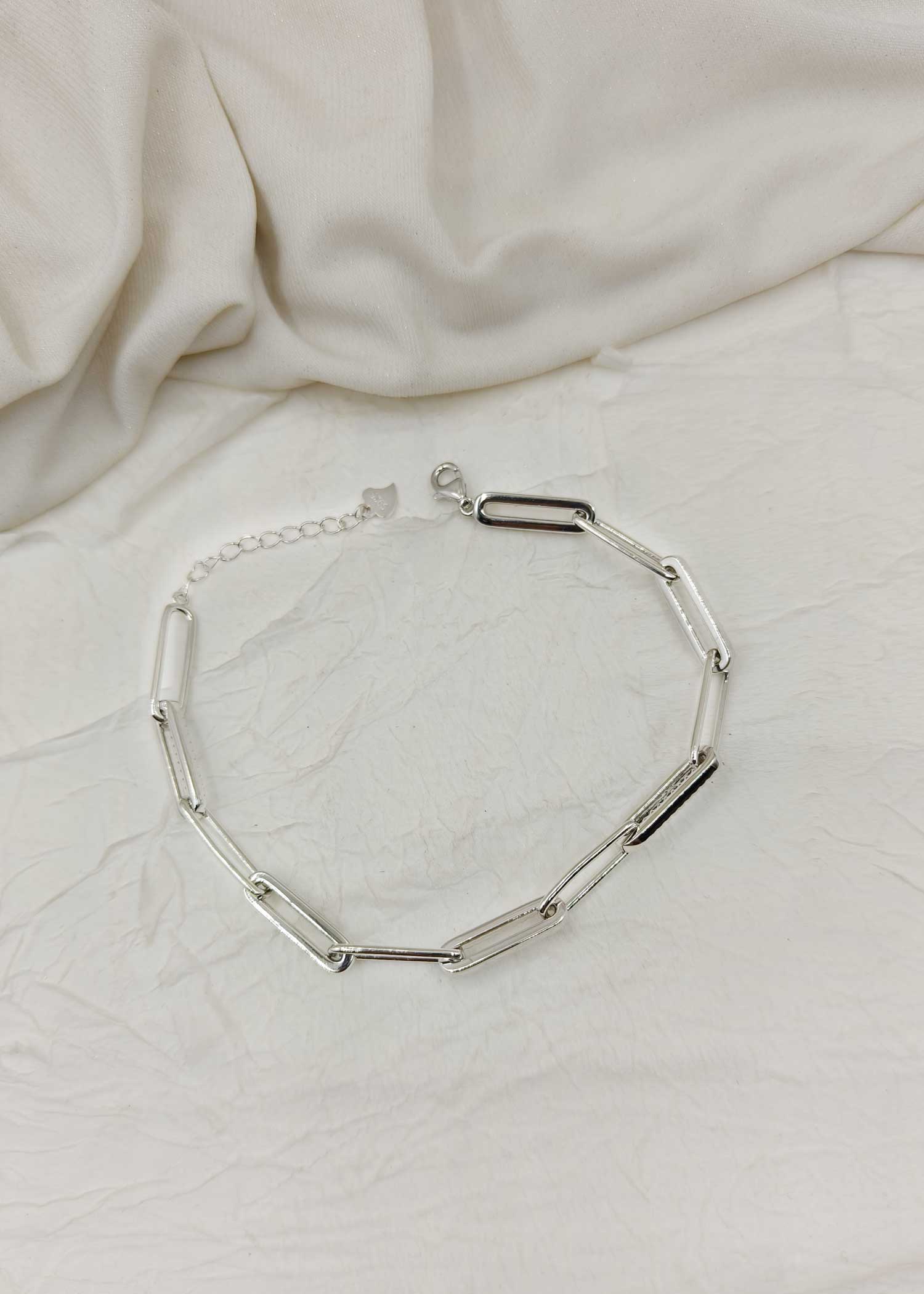 92.5 Sterling Silver Link Chain Style Adjustable Bracelet for Women and Girls