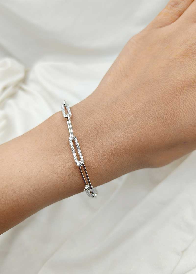 92.5 Sterling Silver Link Chain Style Adjustable Bracelet for Women and Girls