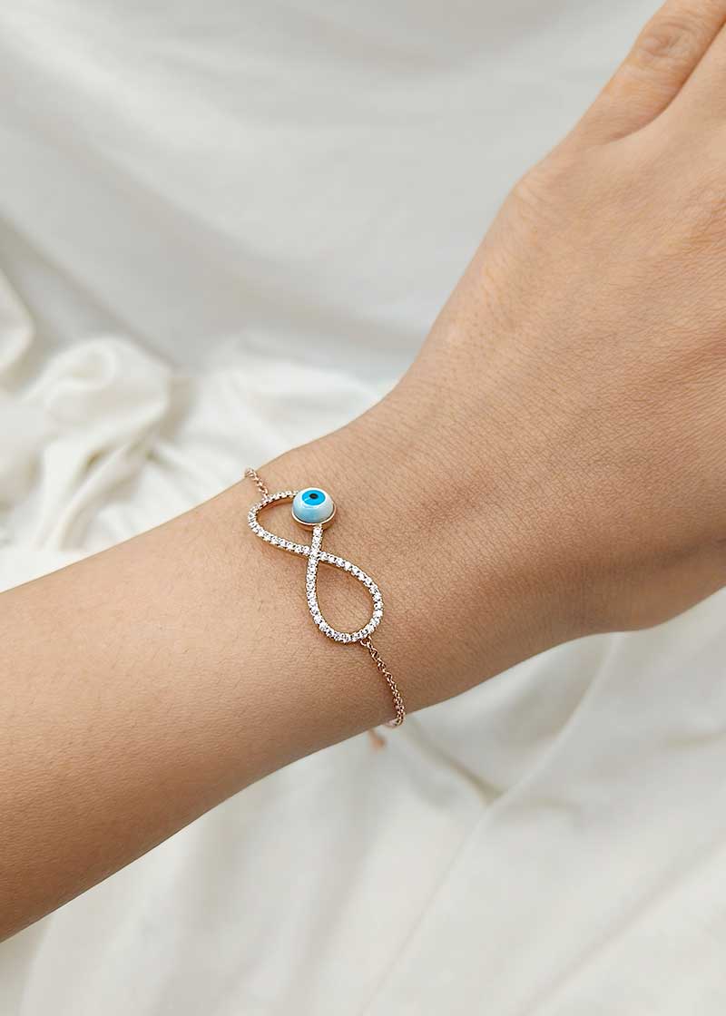 Infinity with Evil Eye Rose Gold Bracelet For Women