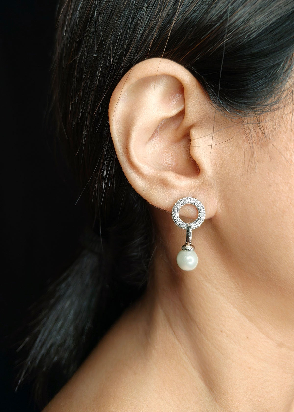 92.5 Sterling silver 2 in 1 Pearl Cubic Zircon Earring Changeable to Stud