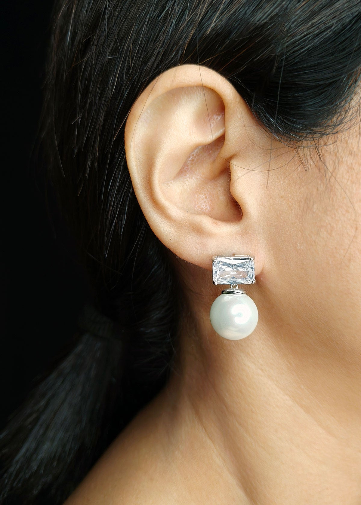 92.5 Sterling Silver Zircon Pearl Drop Earring For Women And Girls