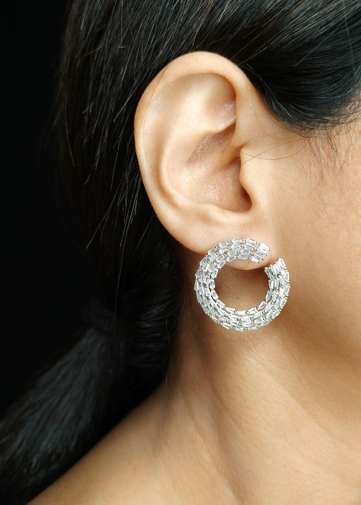 92.5 Sterling Silver Round Zircon Big Stud Earring