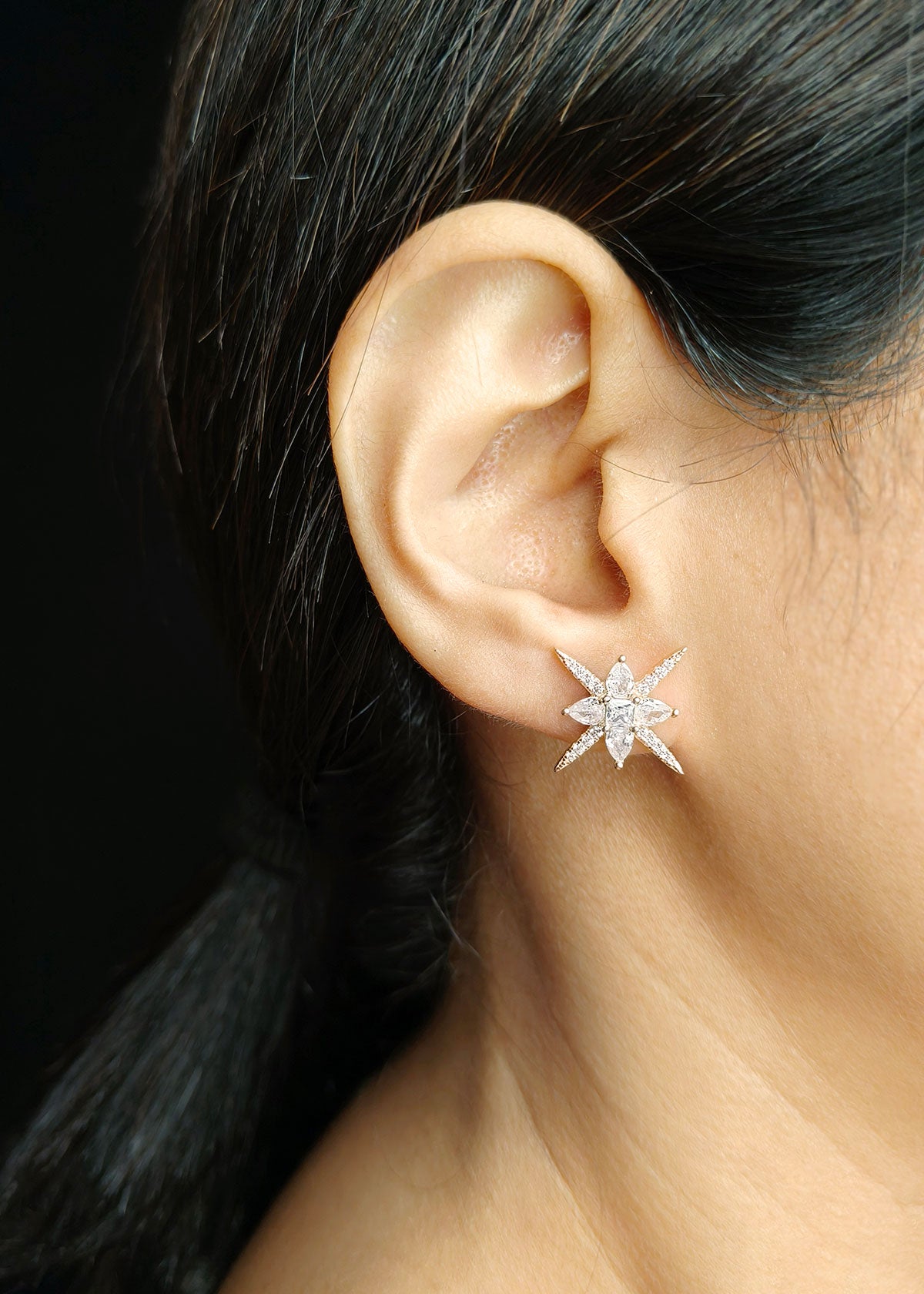92.5 Sterling silver Star Rose Plated Cubic Zircon Stud Earring