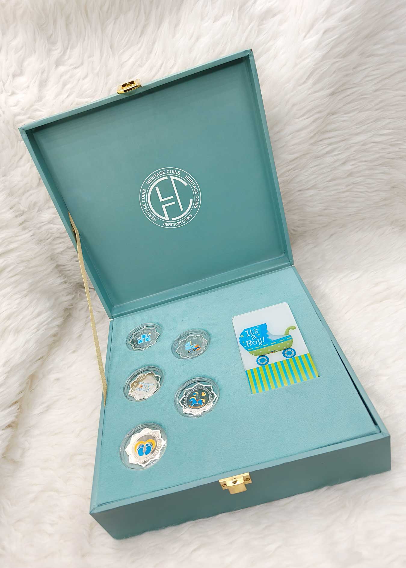 999 Fine Silver Baby Boy Blessings Coin Gift Set