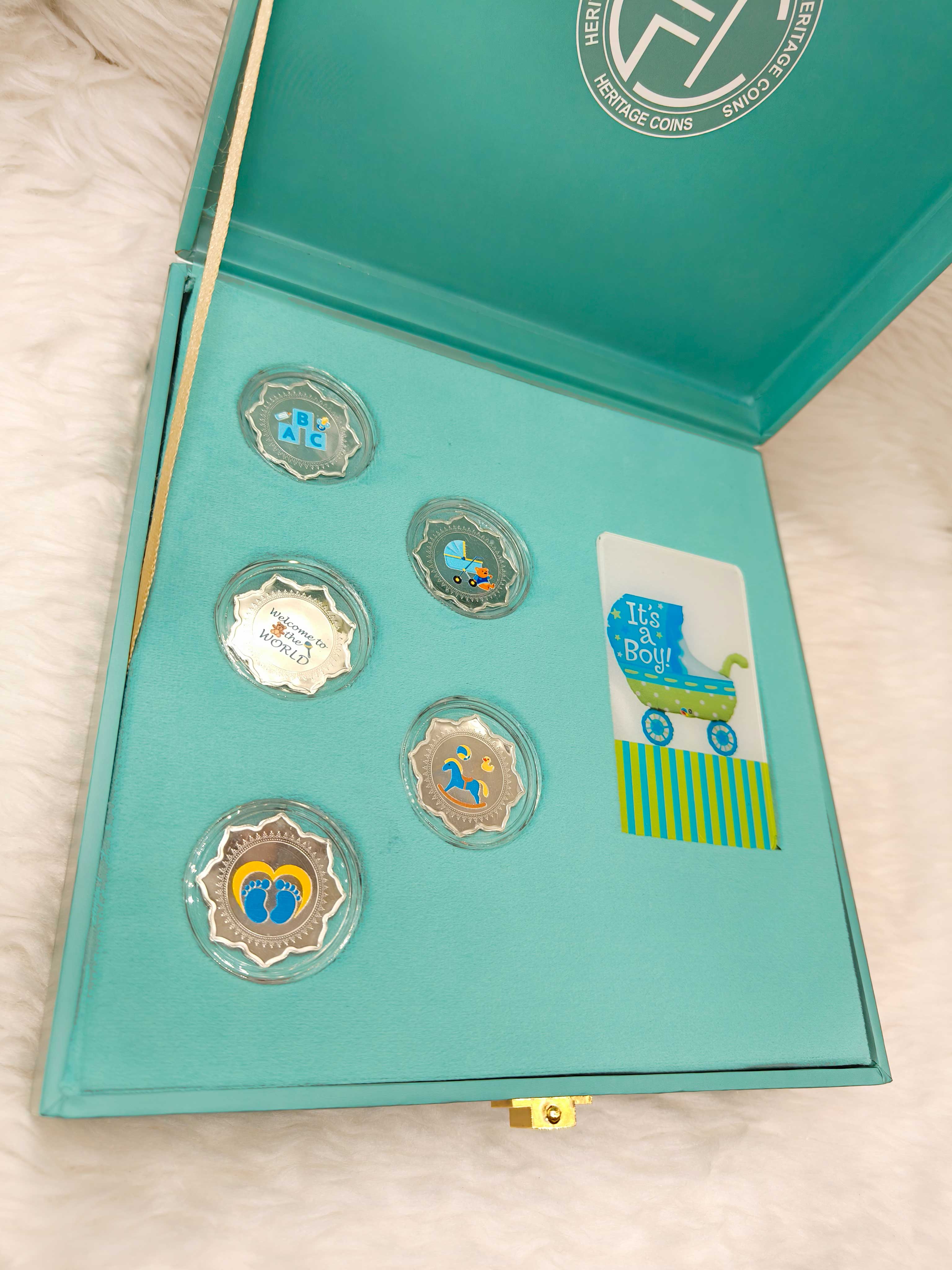 999 Fine Silver Baby Boy Blessings Coin Gift Set