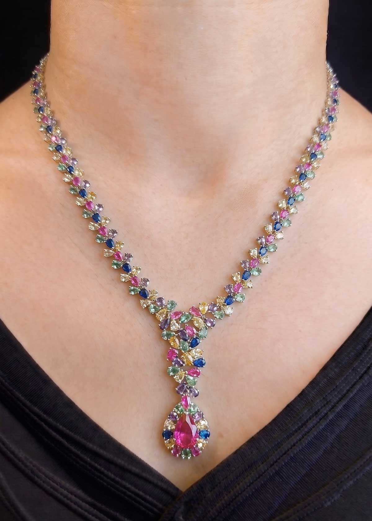 Cubic Zircon Multi Color Long Necklace set