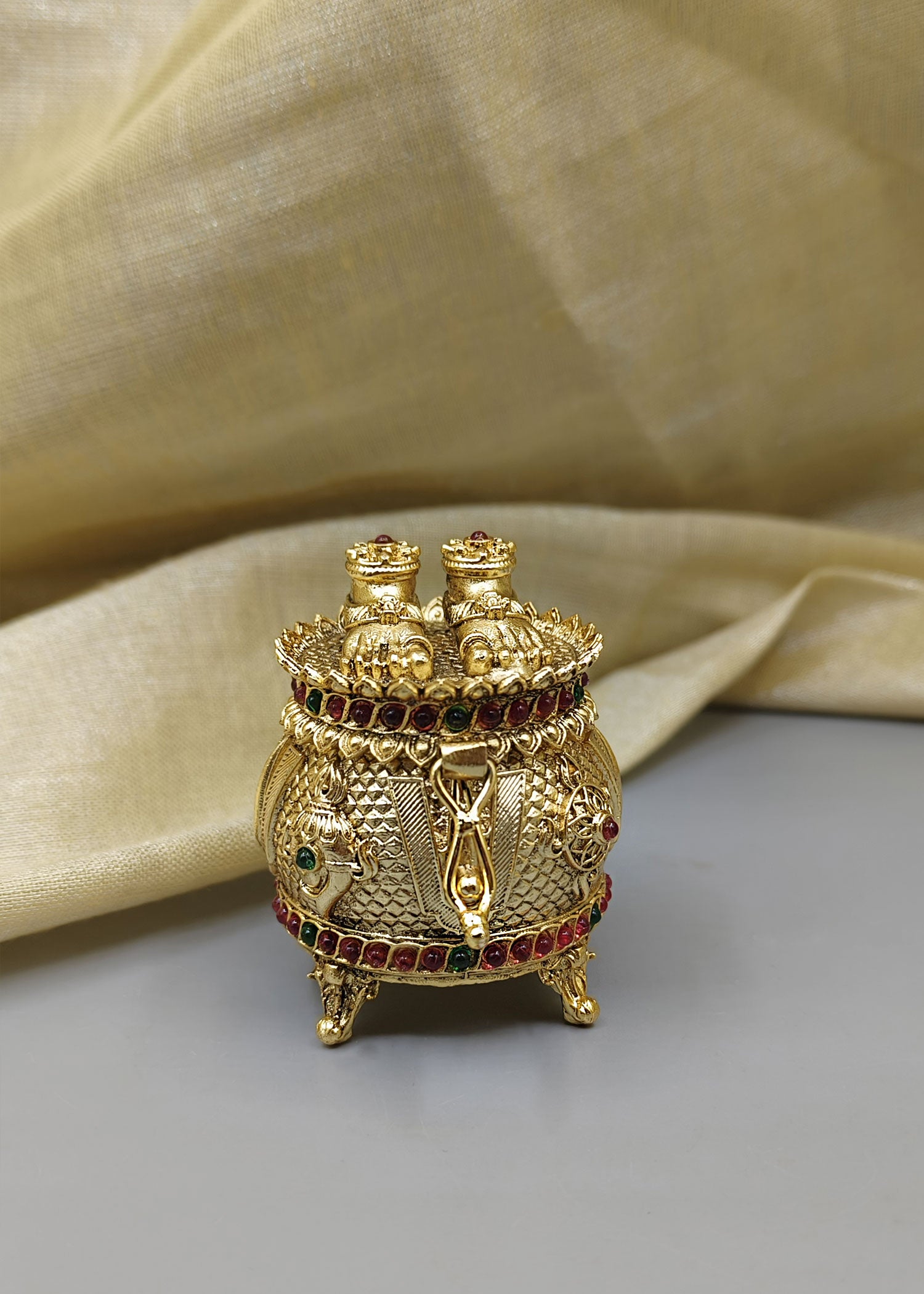 Gold Plated Feat Design Kumkum Box / Sindoor Box