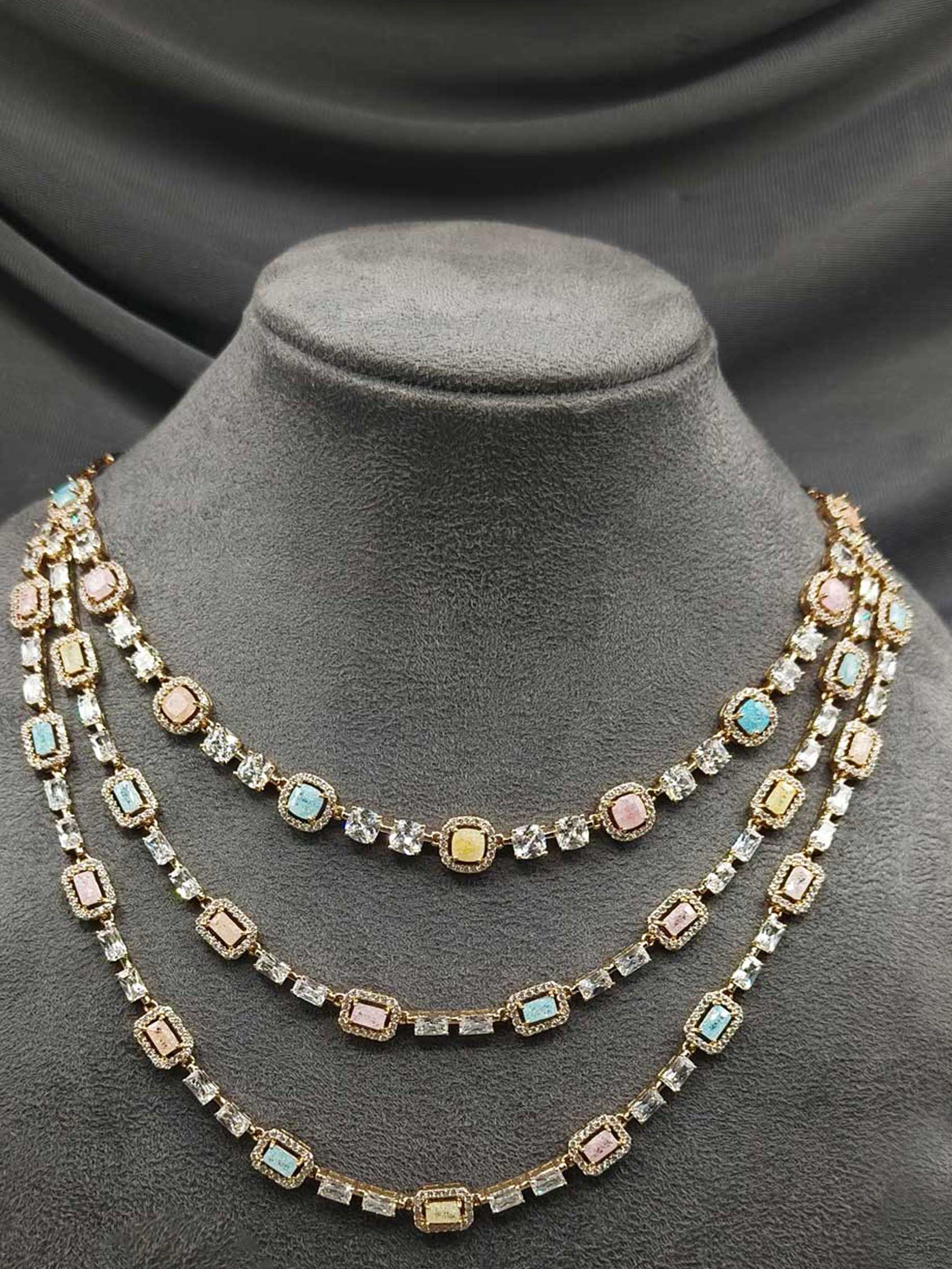 Cubic Zircon Vintage Crystal Multi Color Gold-Plated Necklace Set