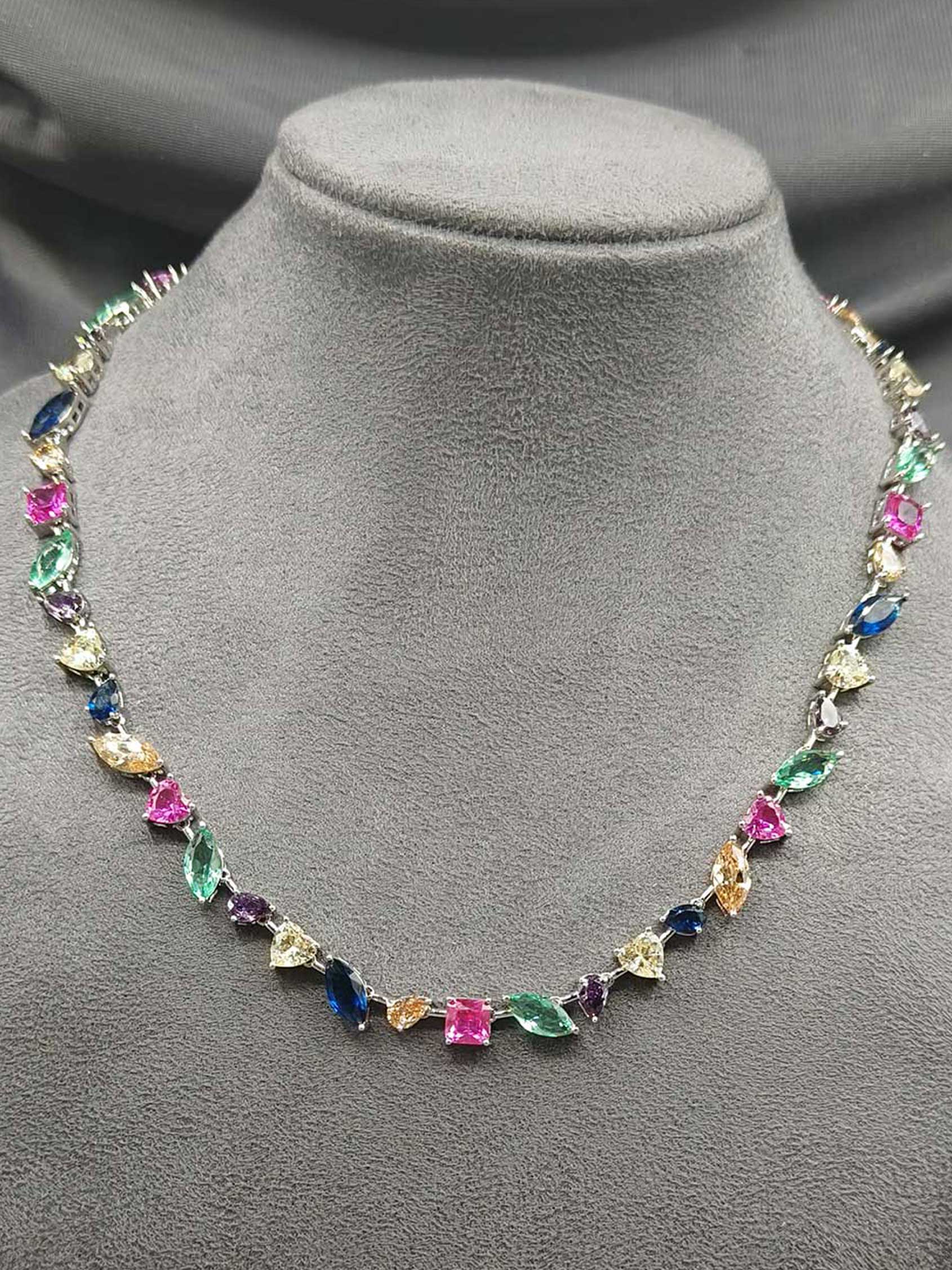 Rhodium Plated Multi Color Gem Stone CZ Necklace Set