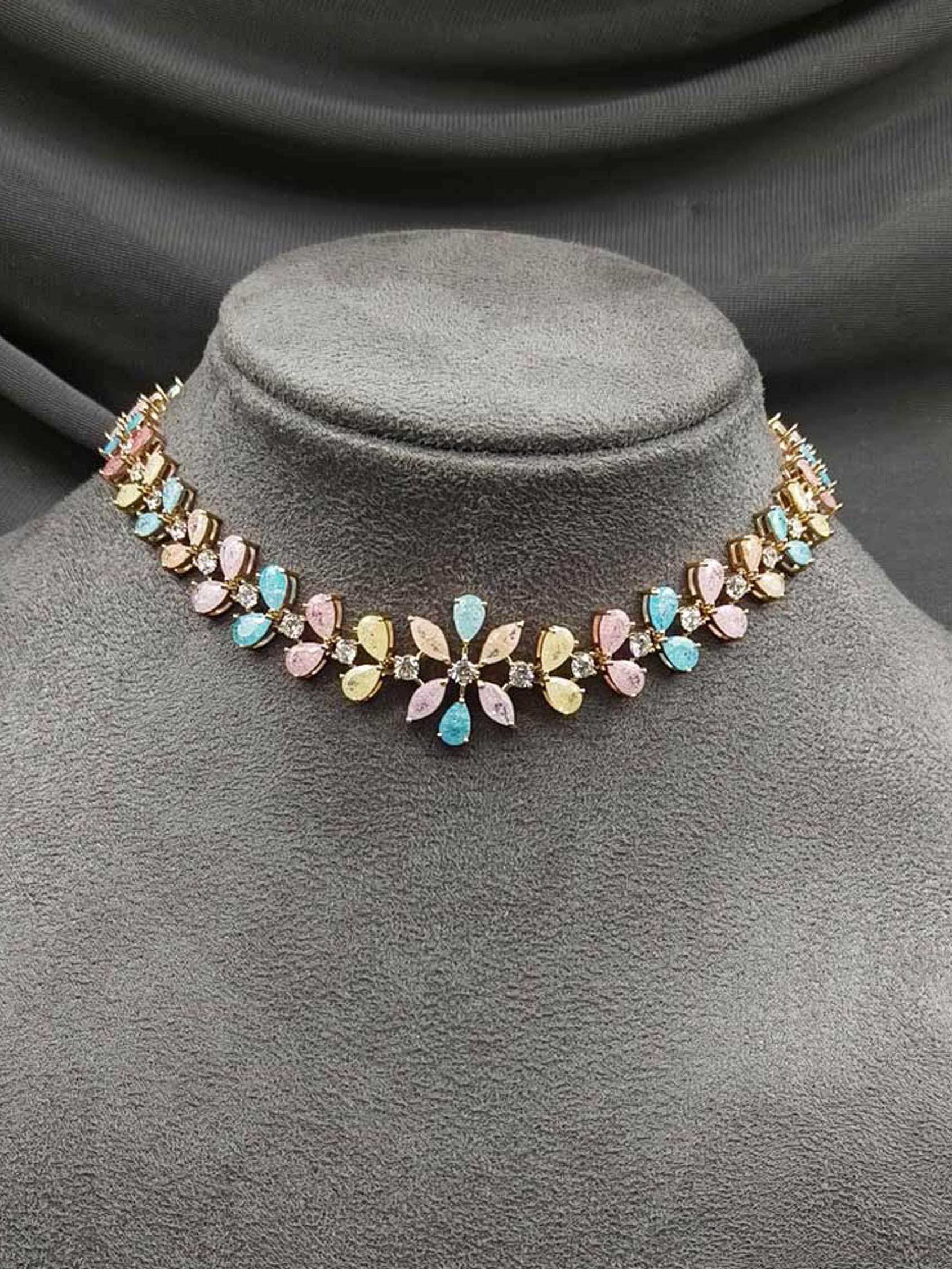 Goregeous Multi color Milky Stone  Cubic Zircon Necklace Set