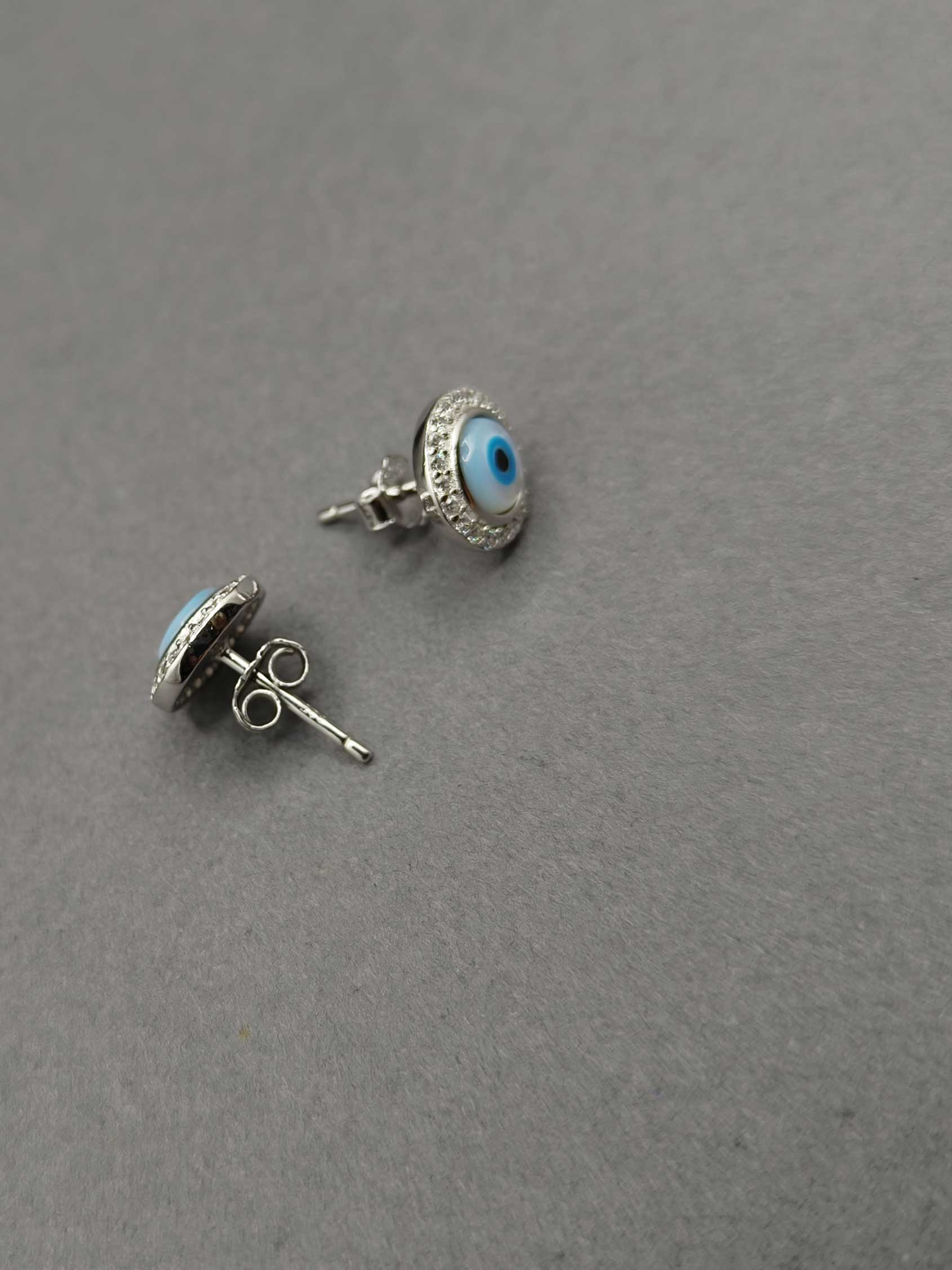 92.5 Sterling Silver Double Layer CZ Evil Eye Pendent Set