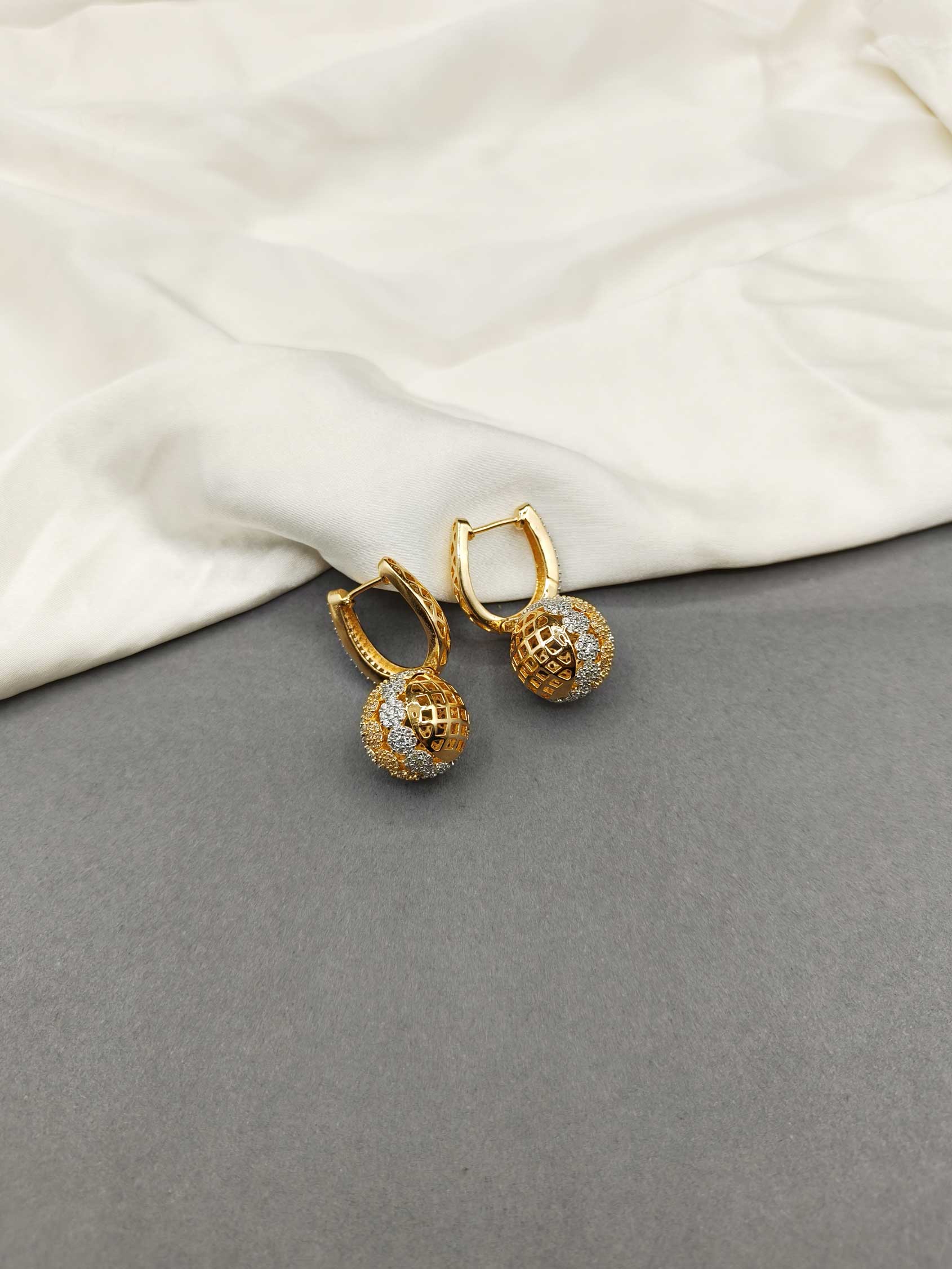 Cubic Zircon Round Gold-Silver Plated Women Earring