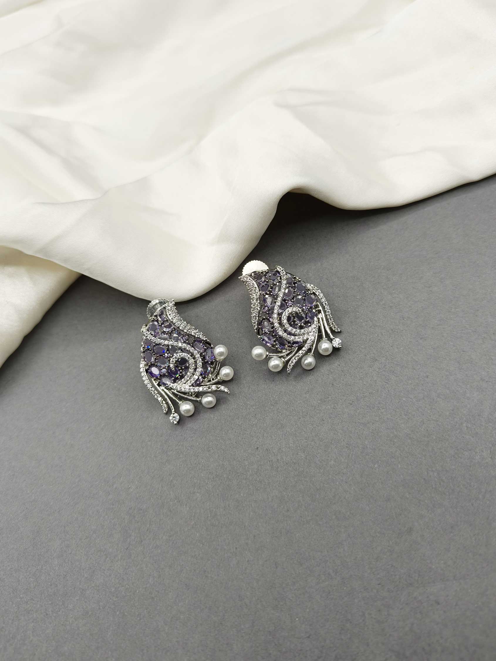 Cubic Zircon Silver-Plated Color Stone Women Earring