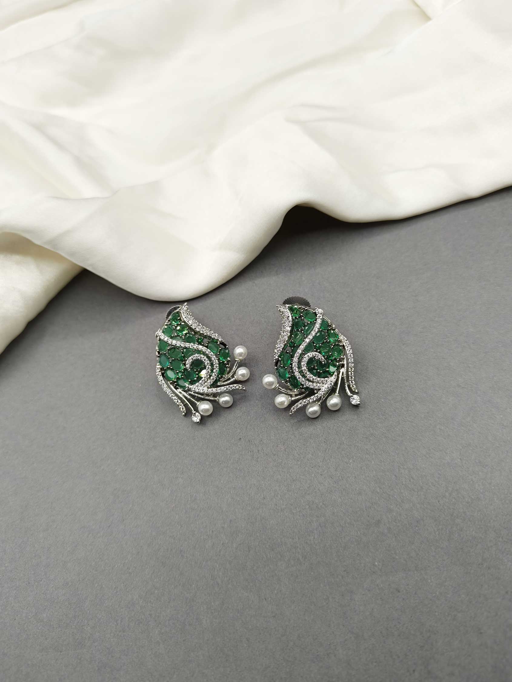 Cubic Zircon Silver-Plated Color Stone Women Earring