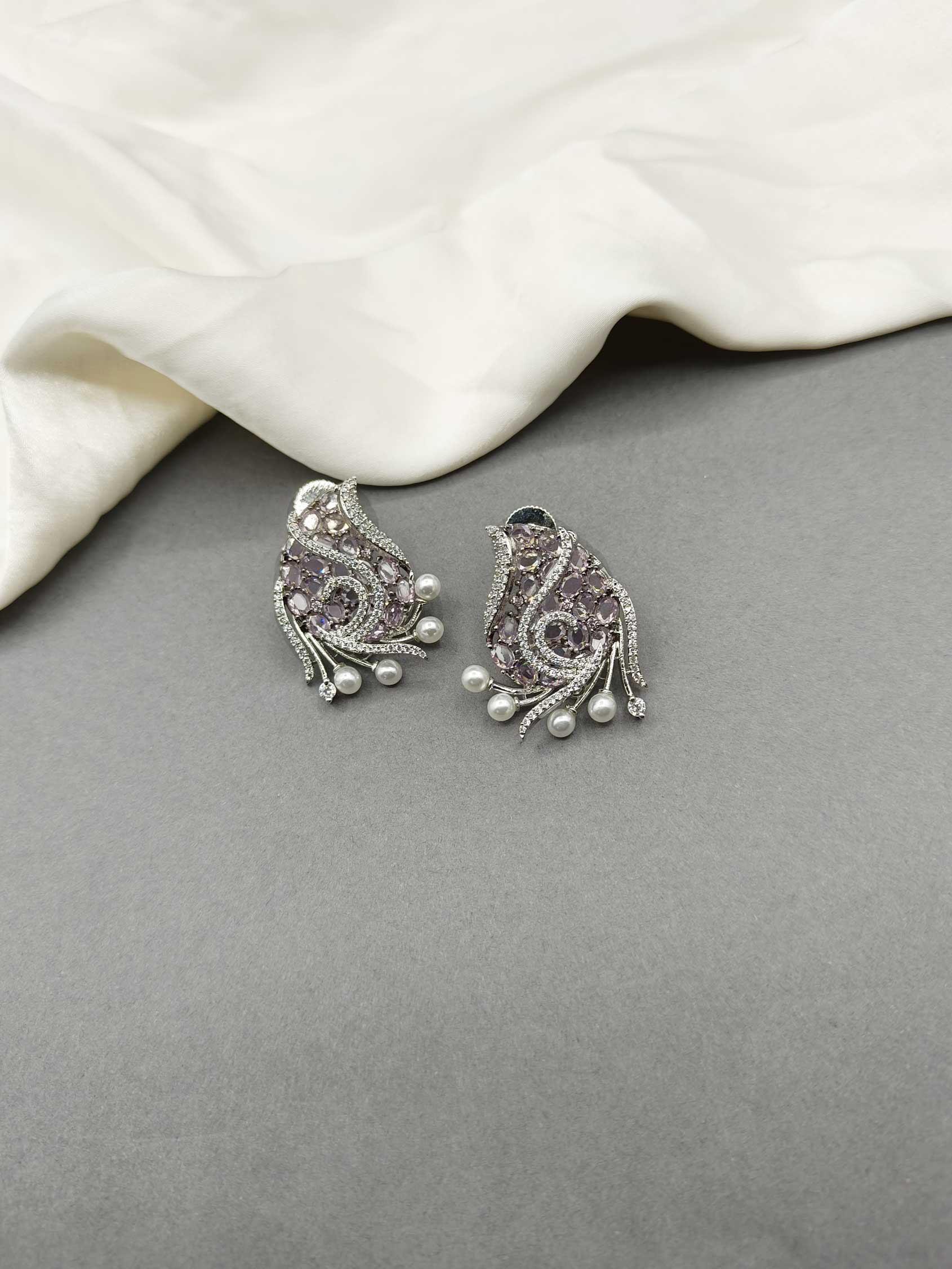 Cubic Zircon Silver-Plated Color Stone Women Earring