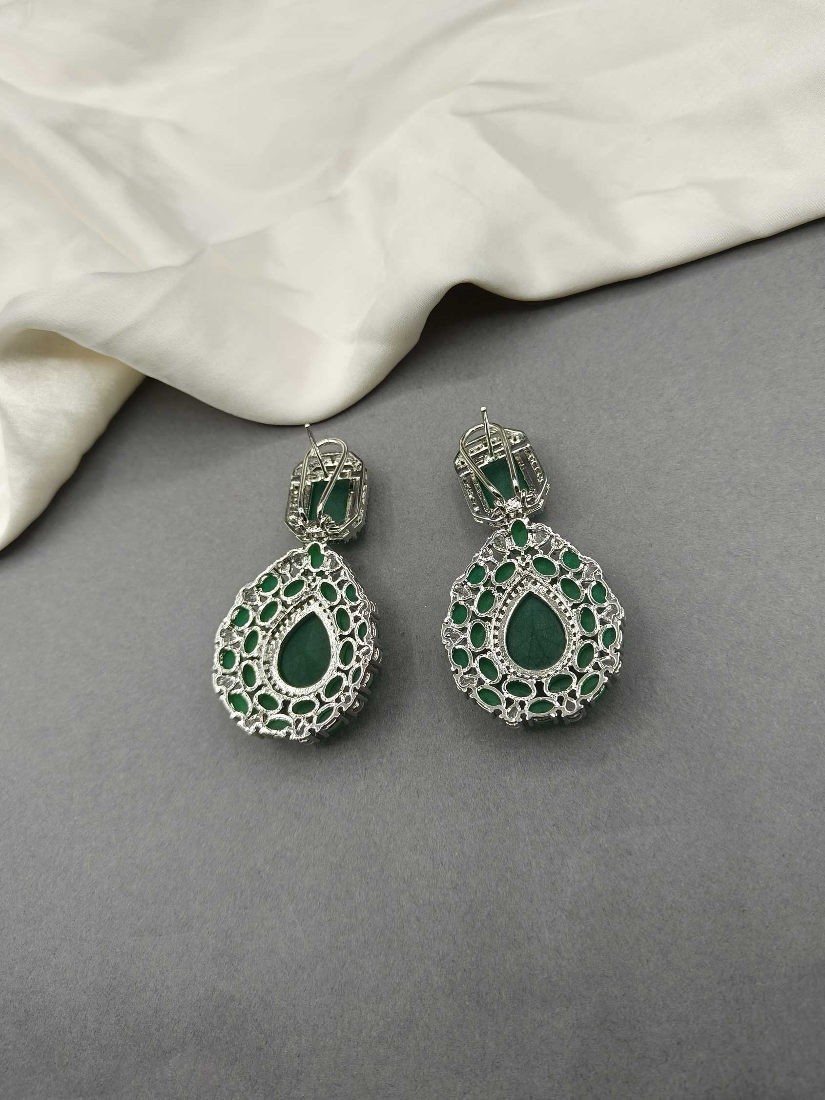 Cubic Zircon Silver-Plated Green Drop Radiance Women Earring