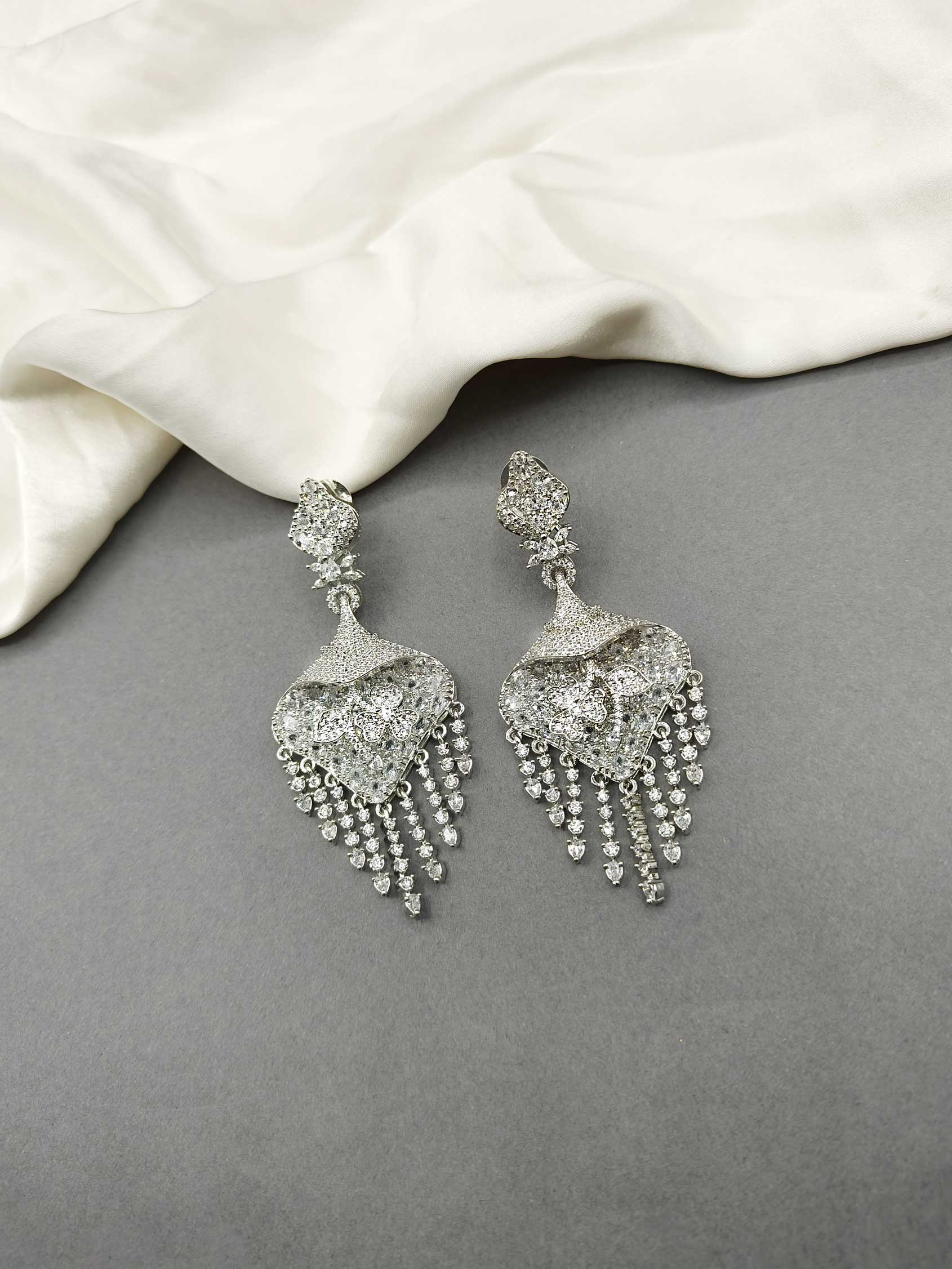 Heart Shape Layer Cubic Zircon Silver Plated Long Women Earring