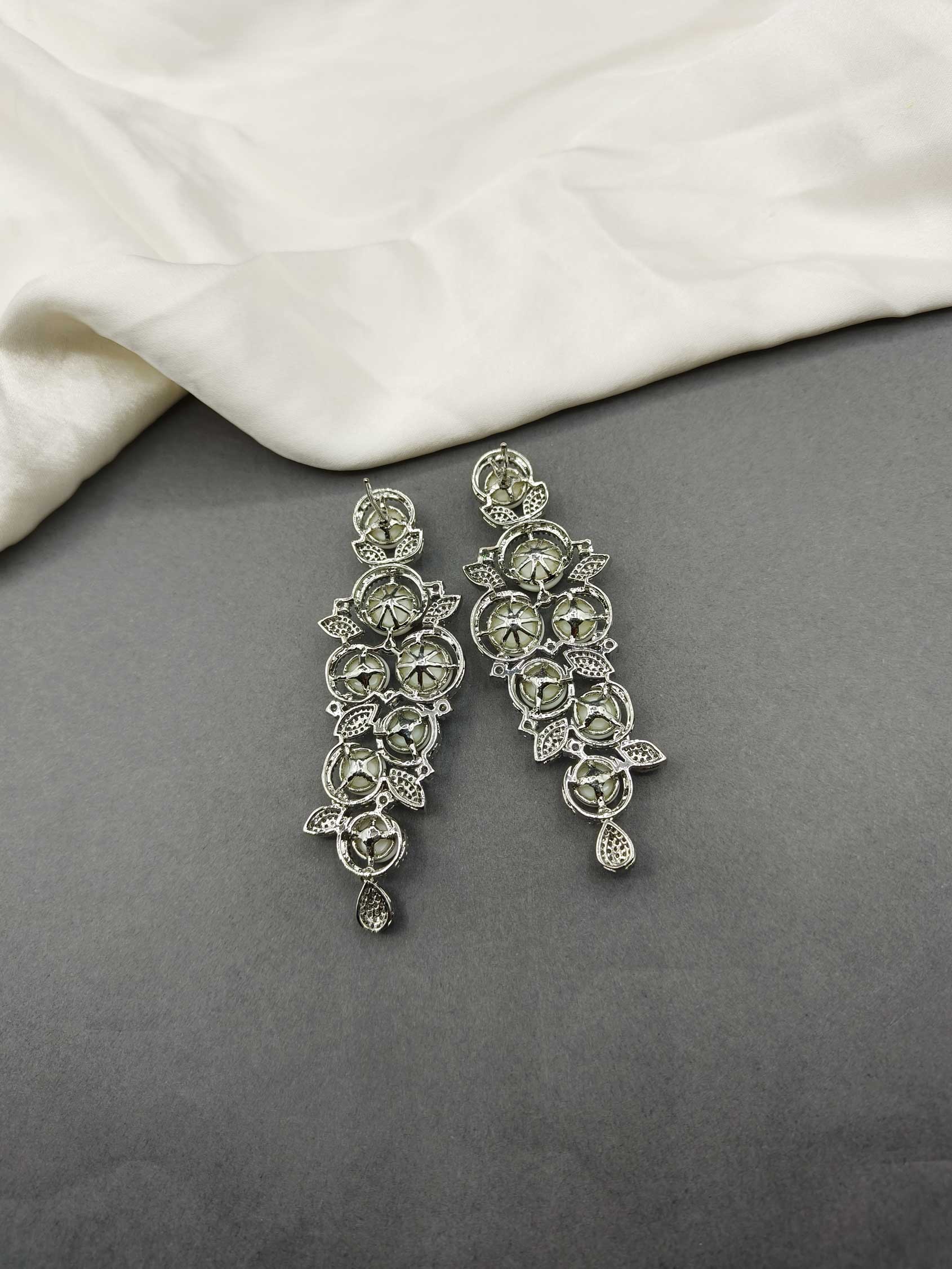 Stylish Classy AD-Stone Pearl Cubic Zircon Long Women Earring