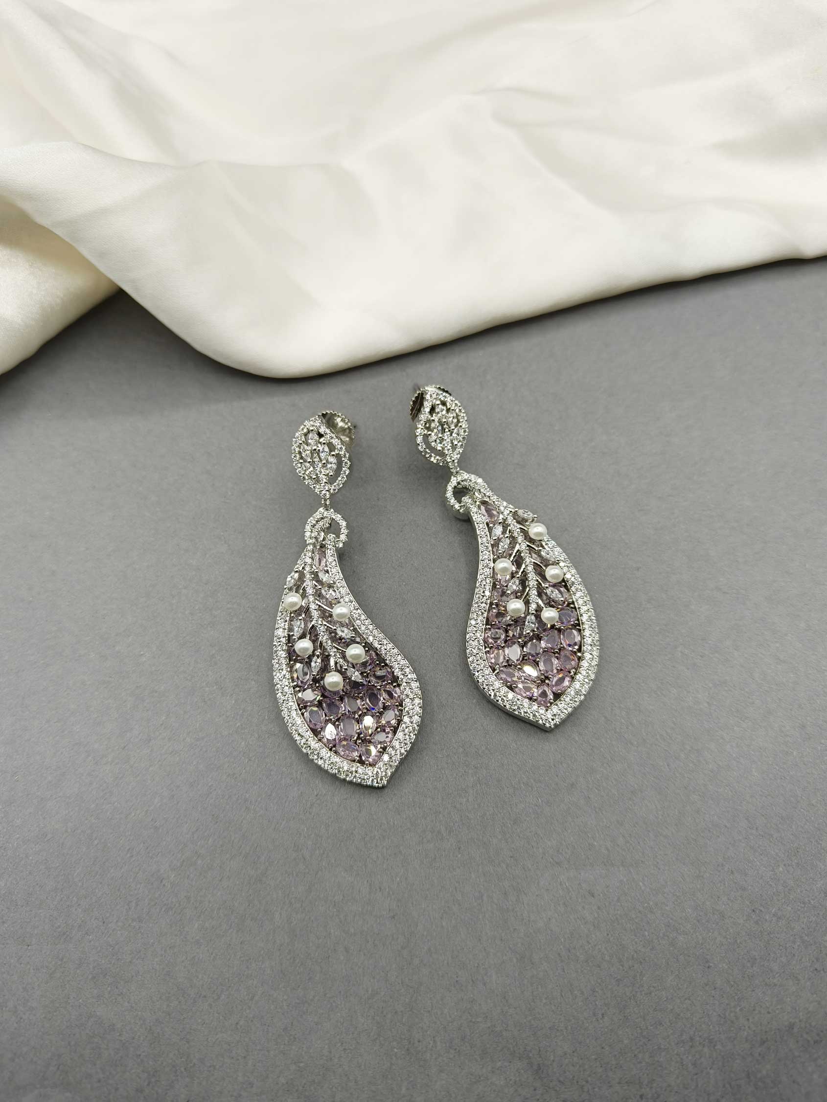 Natural Drop Shape Small Pearl Cubic Zircon Silver-Plated Women Earring