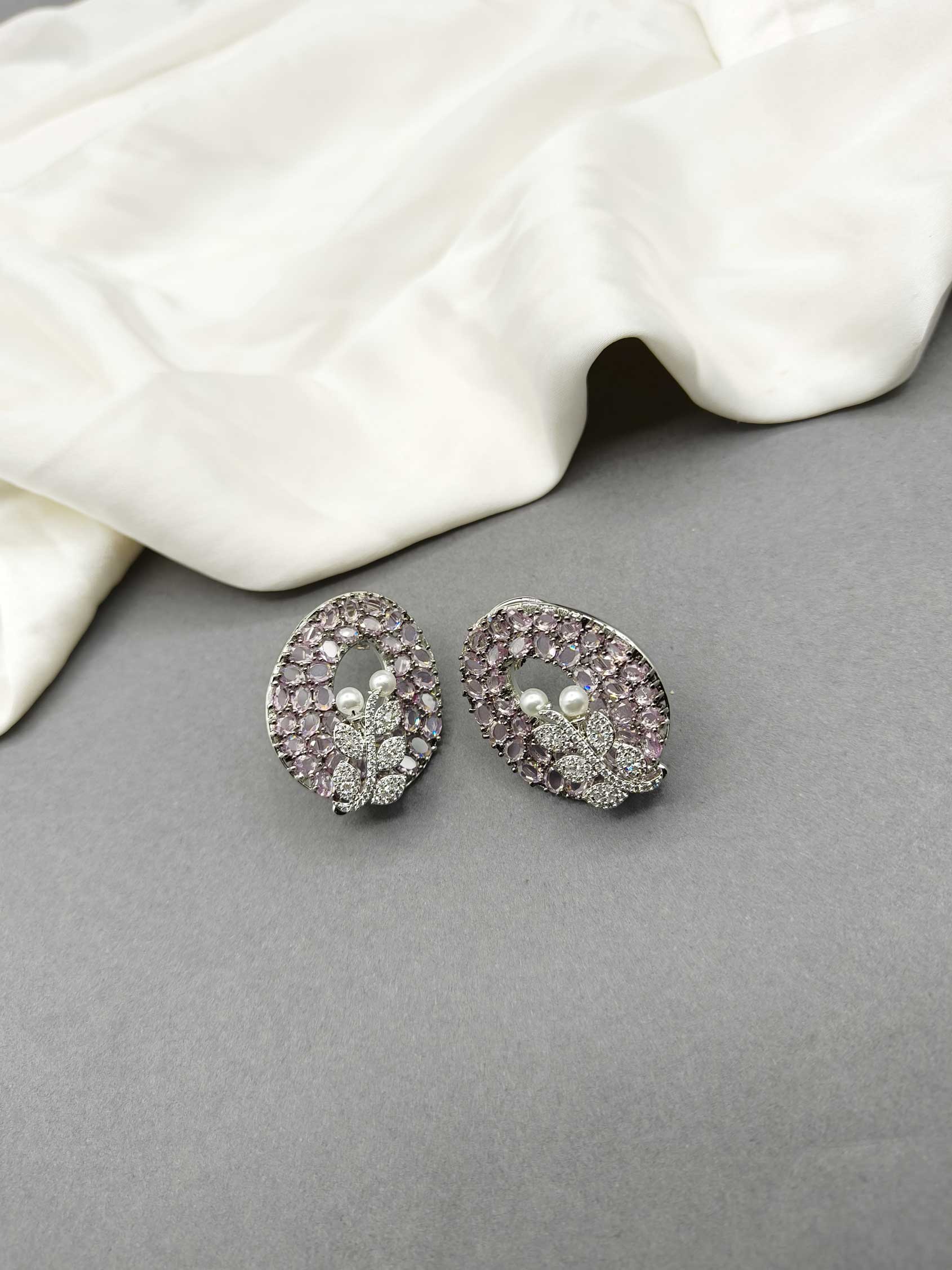 Obsession Leaf Shape Cubic Zircon Silver Plated Women Earring