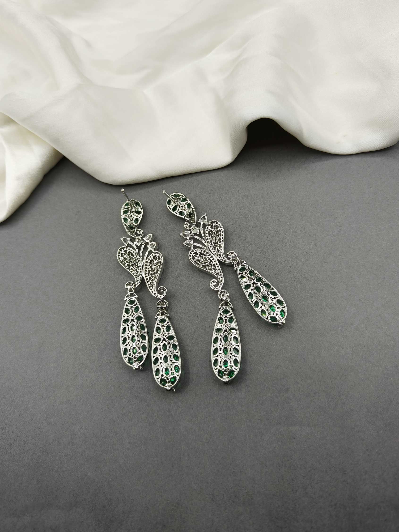 Floral Drop Cubic Zircon Silver Plated Long Women Earring