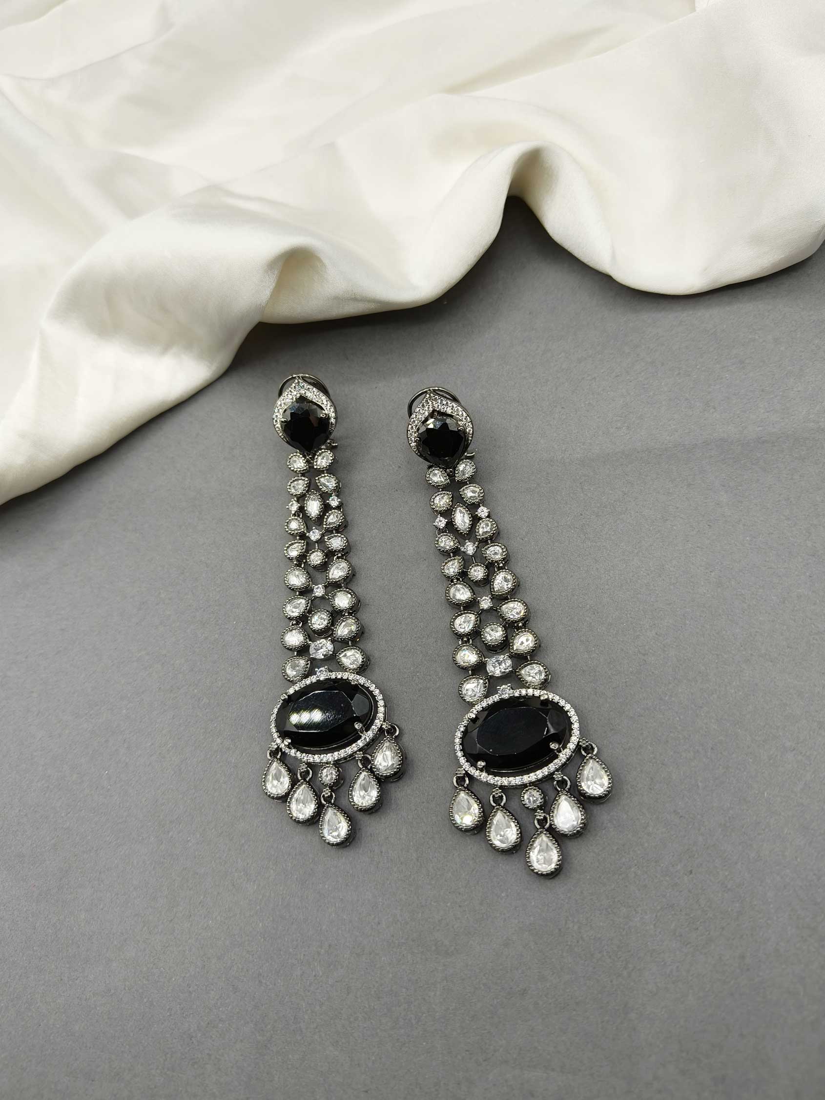 Sparkling Vintage Drop Stone Black Zircon Long Women Earring