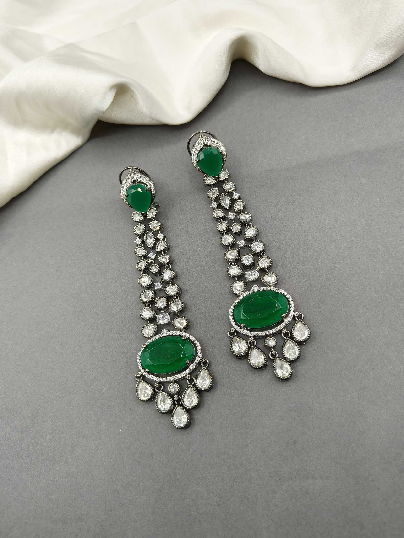 Sparkling Vintage Drop Stone Black Zircon Long Women Earring