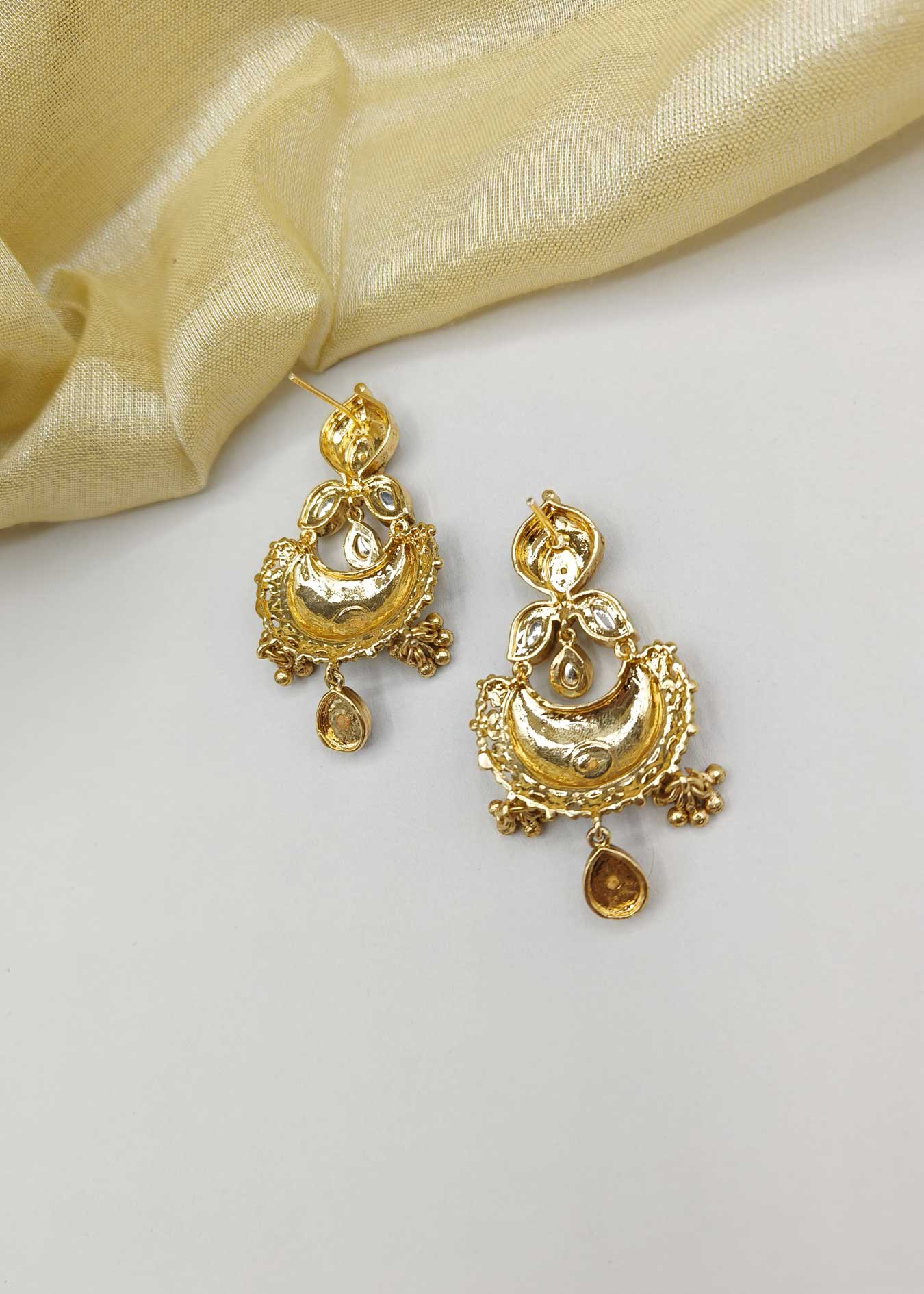 Cubic Zircon Chand Bali Meenakari Kundan Gold Plated Classic-Drop Women Earring