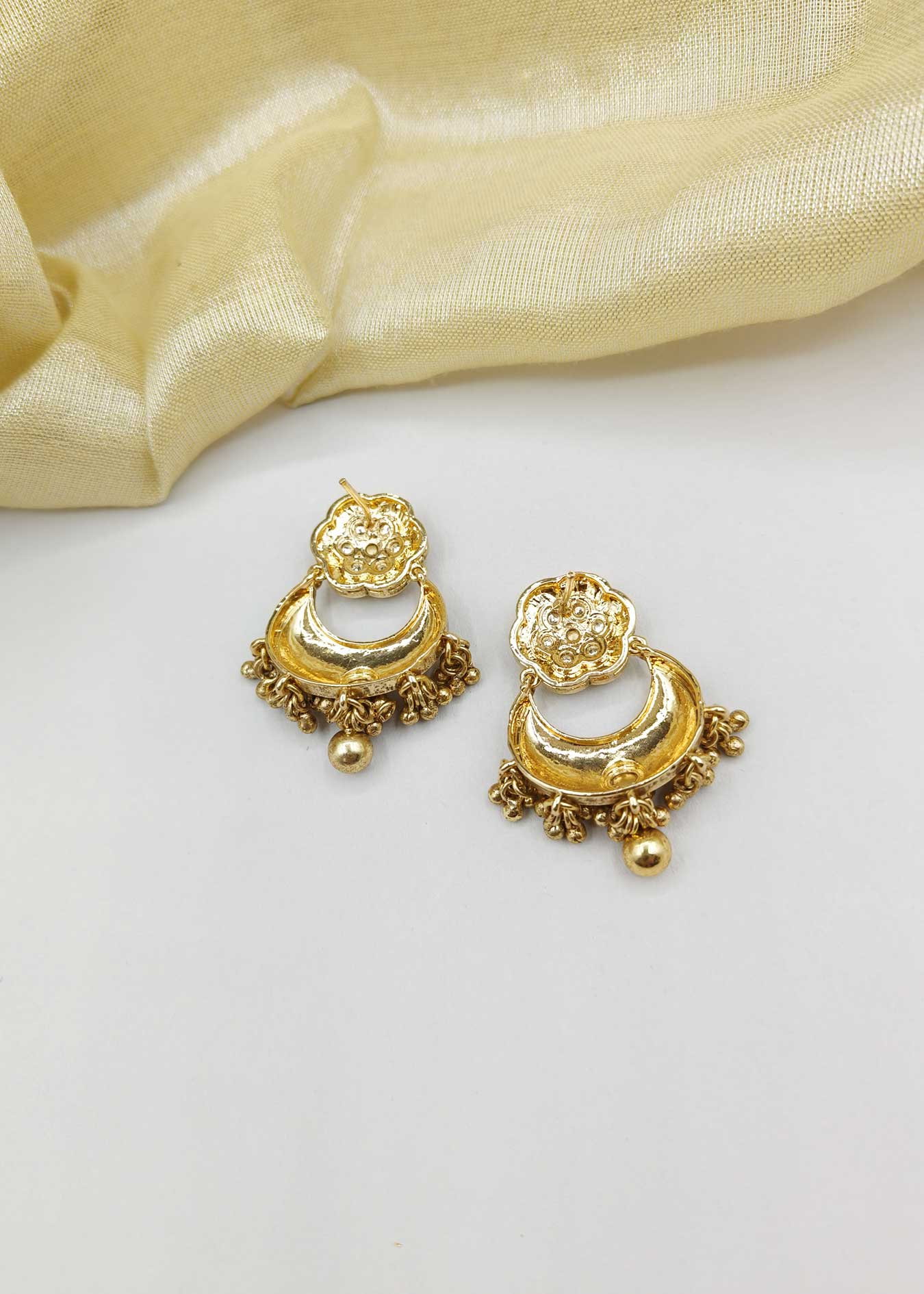 Gold-Plated Meenakari Kundan Small Chand Bali Women Earring