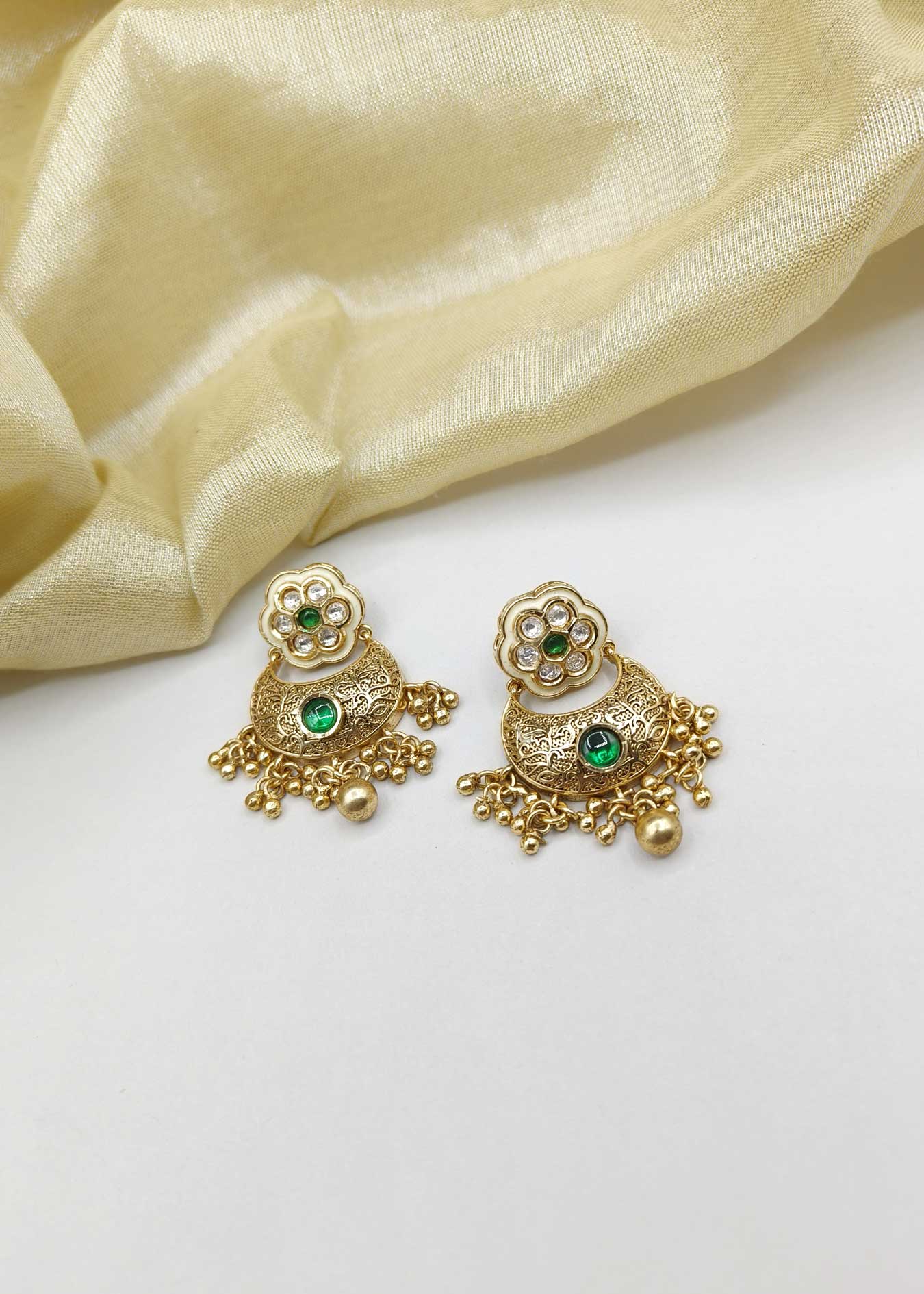 Gold-Plated Meenakari Kundan Small Chand Bali Women Earring