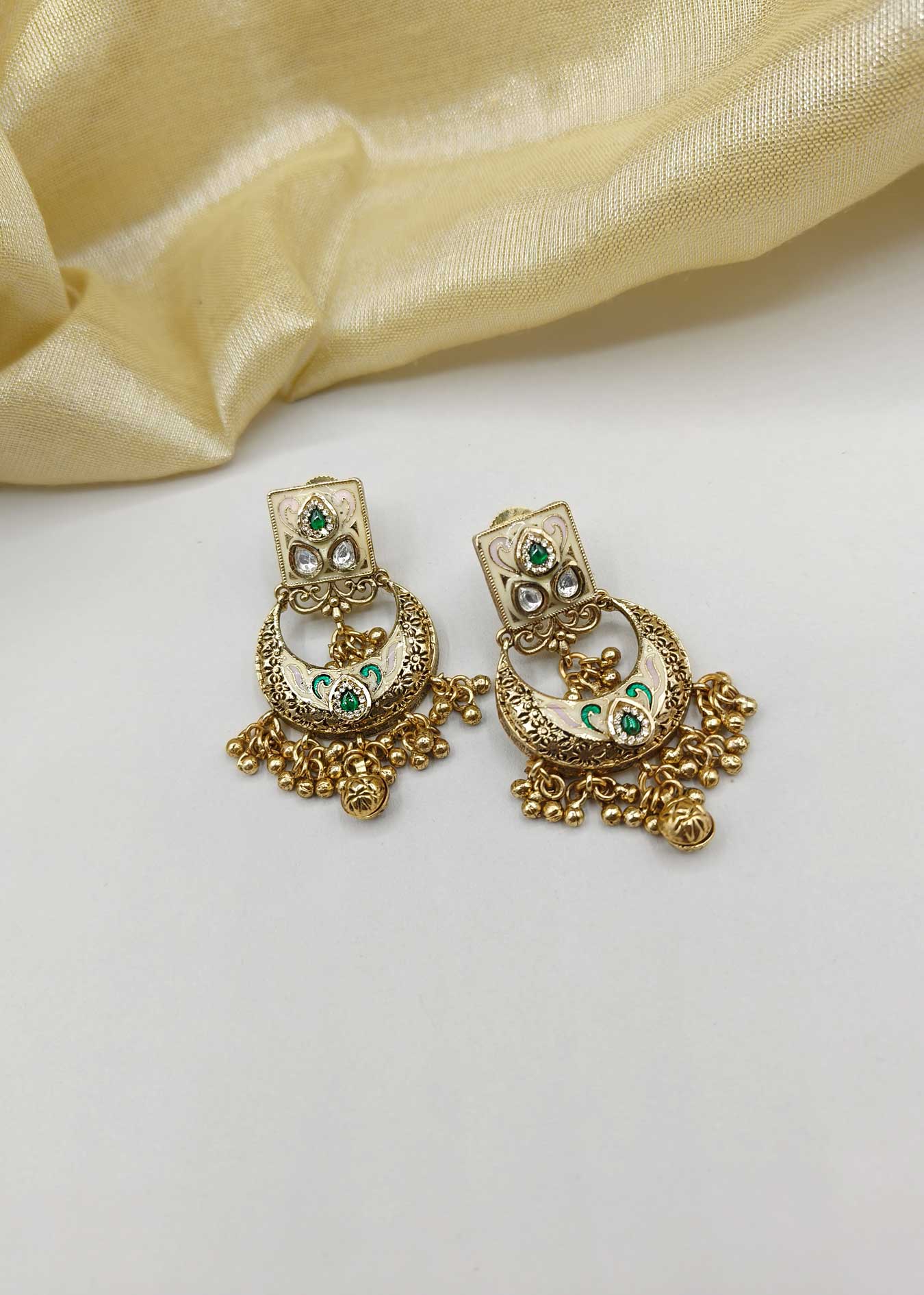 Antique Kemp Chand Bali Cubic Zircon Meenakari Kundan Women Earring