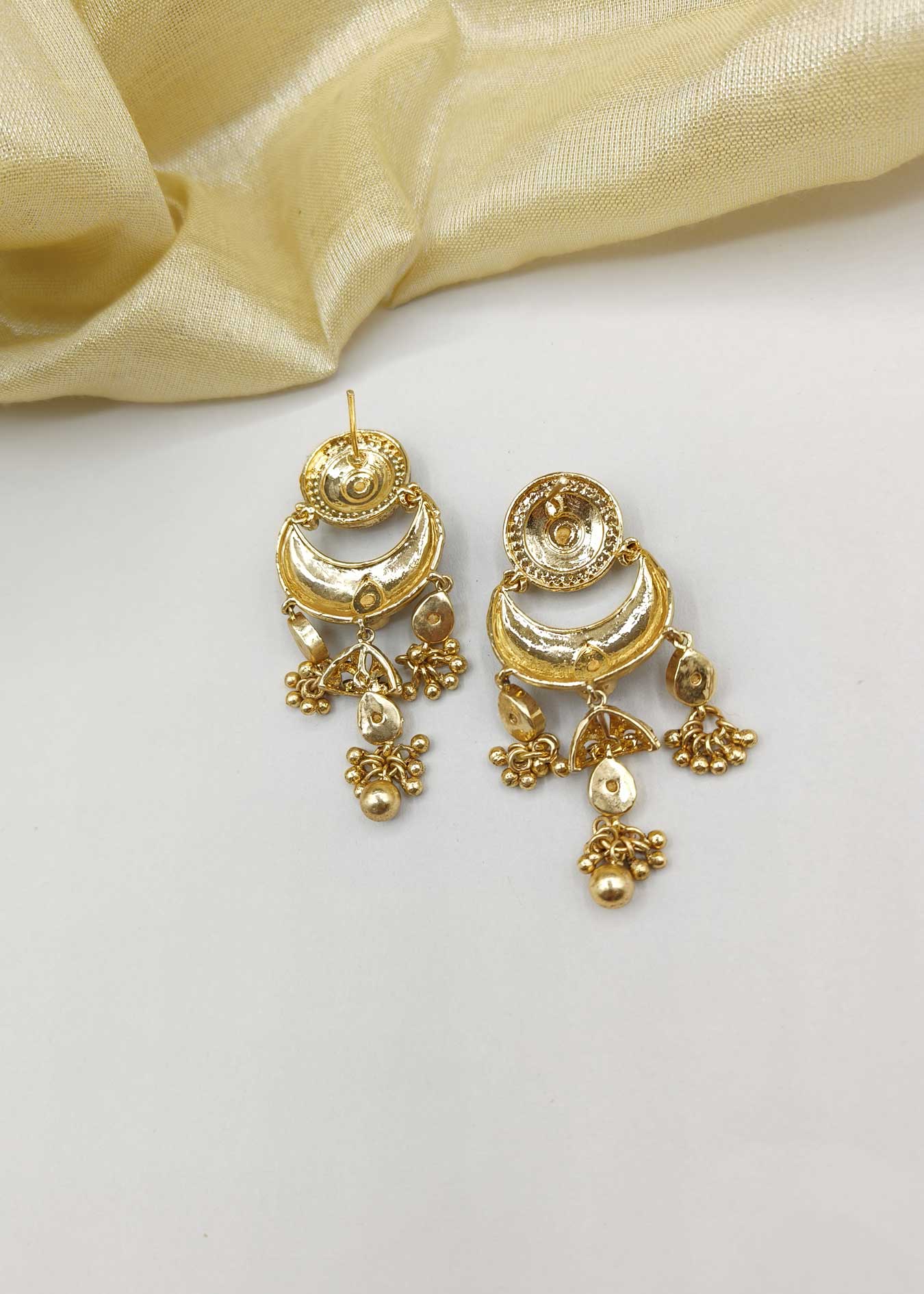 Cubic Zircon Kundan Antique Chand Bali Gold-Plated Traditional Women Earring