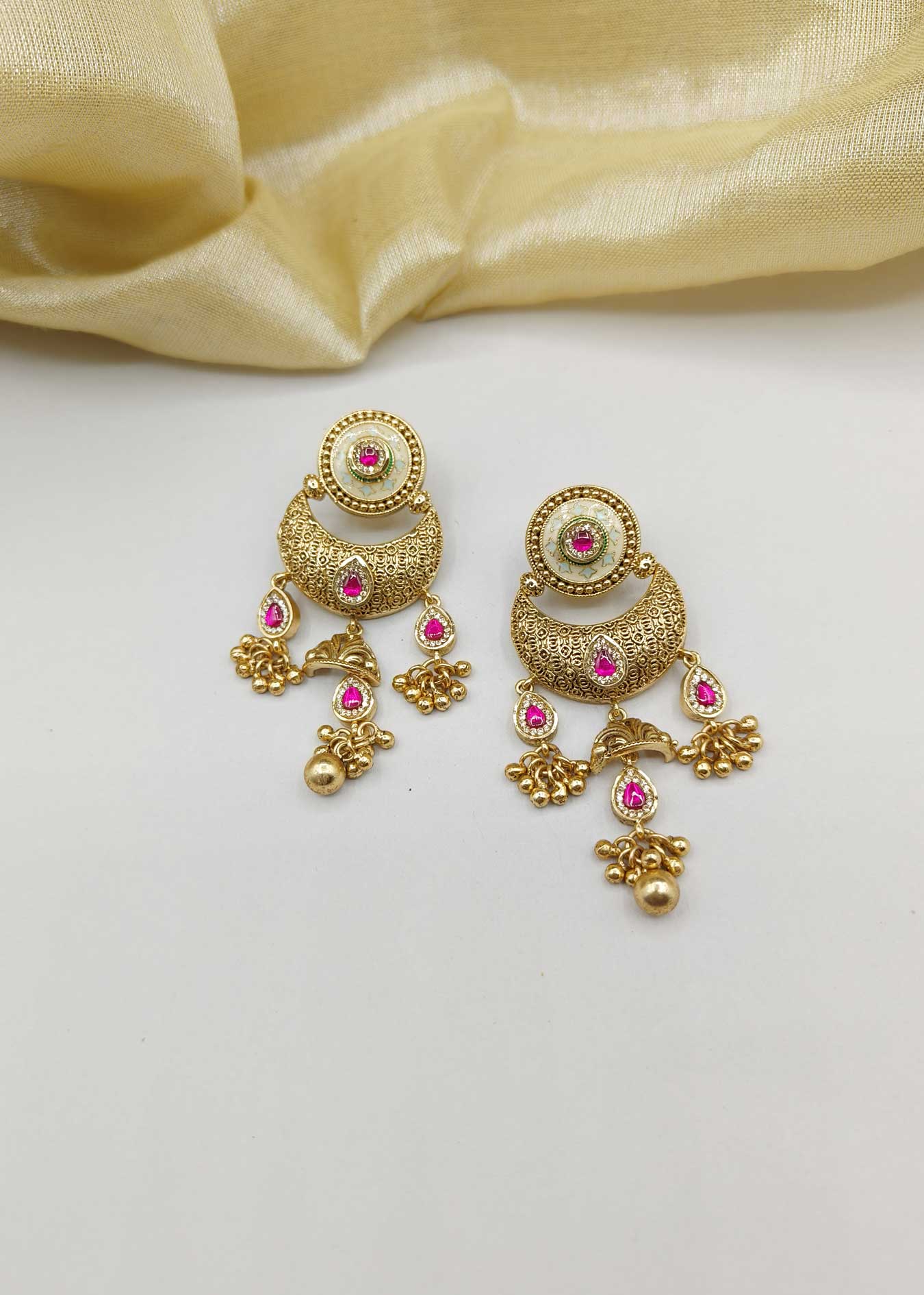 Cubic Zircon Kundan Antique Chand Bali Gold-Plated Traditional Women Earring