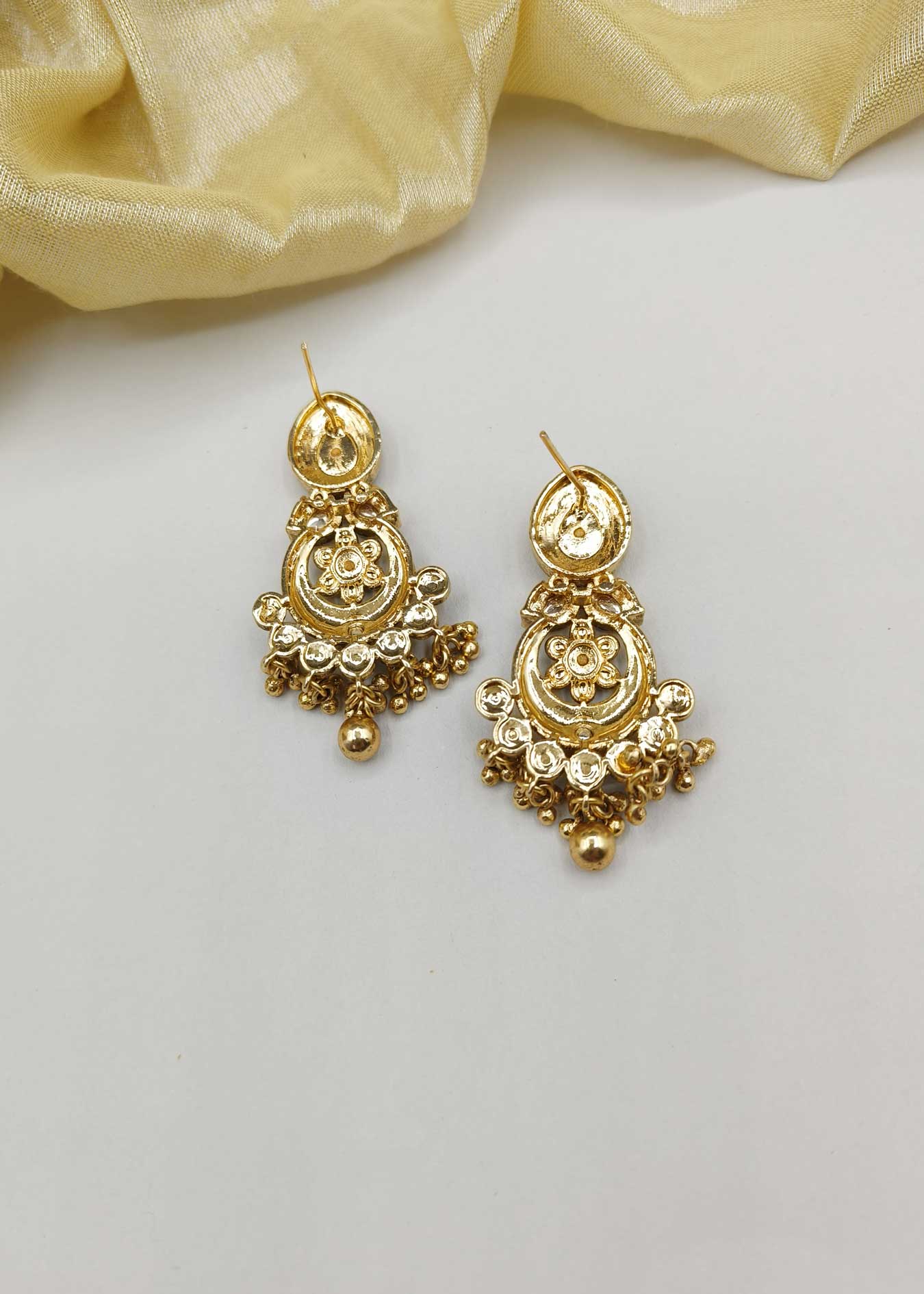 Cubic Zircon Meenakari Kundan Antique Gold Plated Chand Bali Women Earring