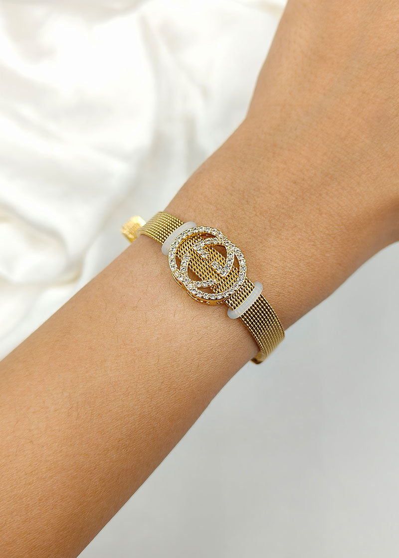 Cubic Zircon Gold-Plated Titanium Women Loose Bracelet