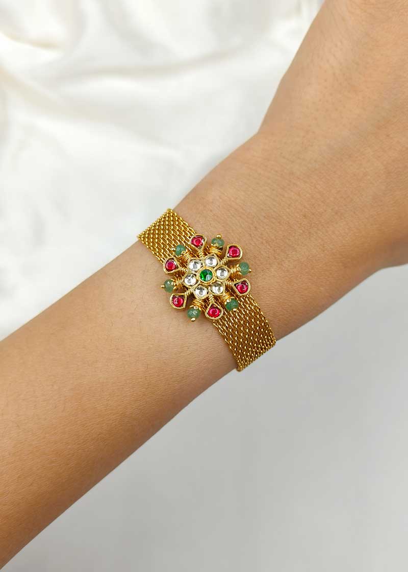 Kundan Gold-Plated Pachi Flower Women Loose Bracelet