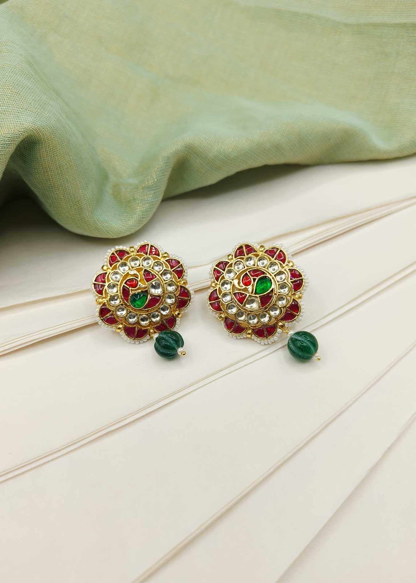 Ruby-Emerald Gold-Plated Kundan Stud Women Earring