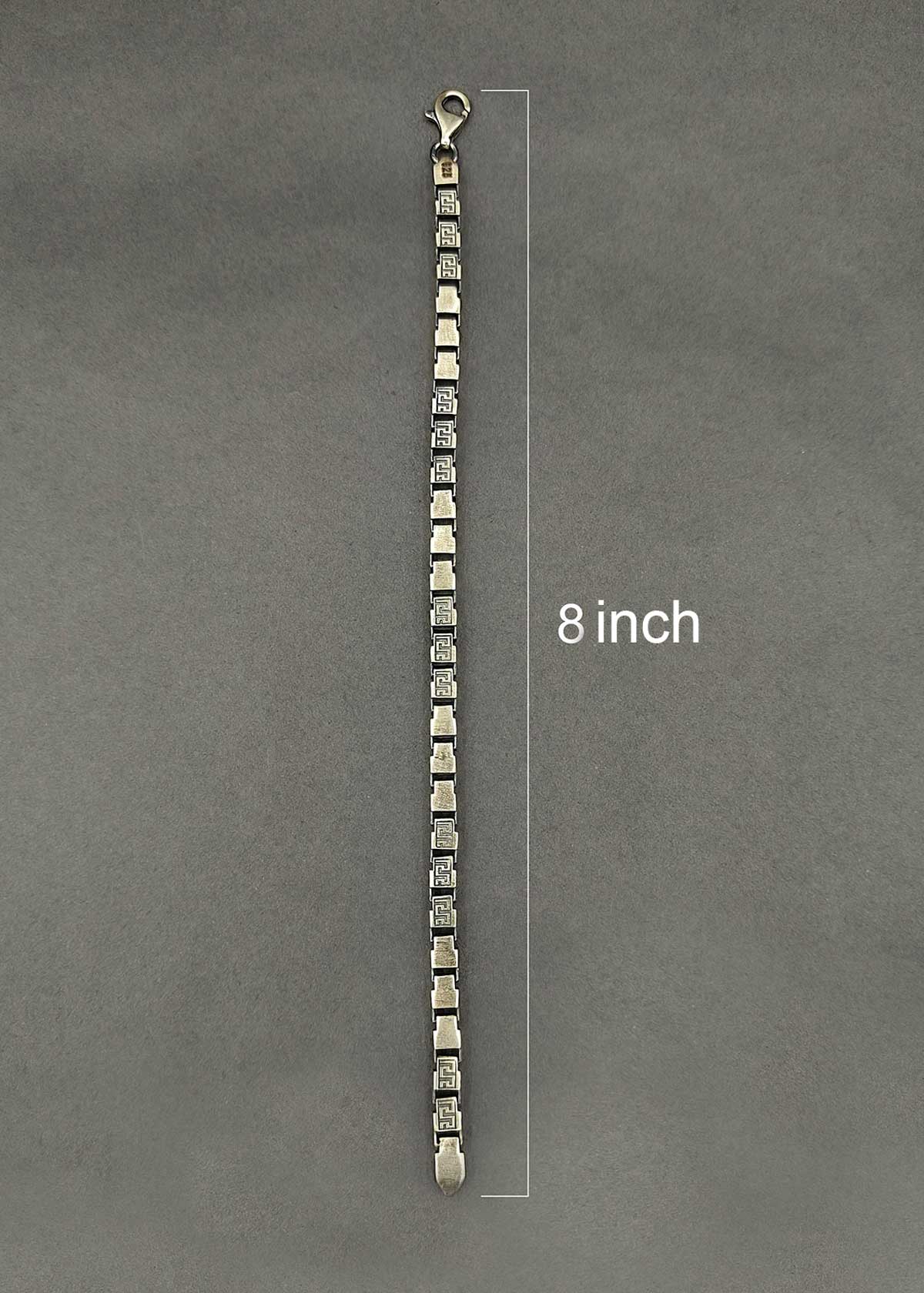 92.5 Sterling Silver Oxidized Greek Key Link Men's Loose Bracelet