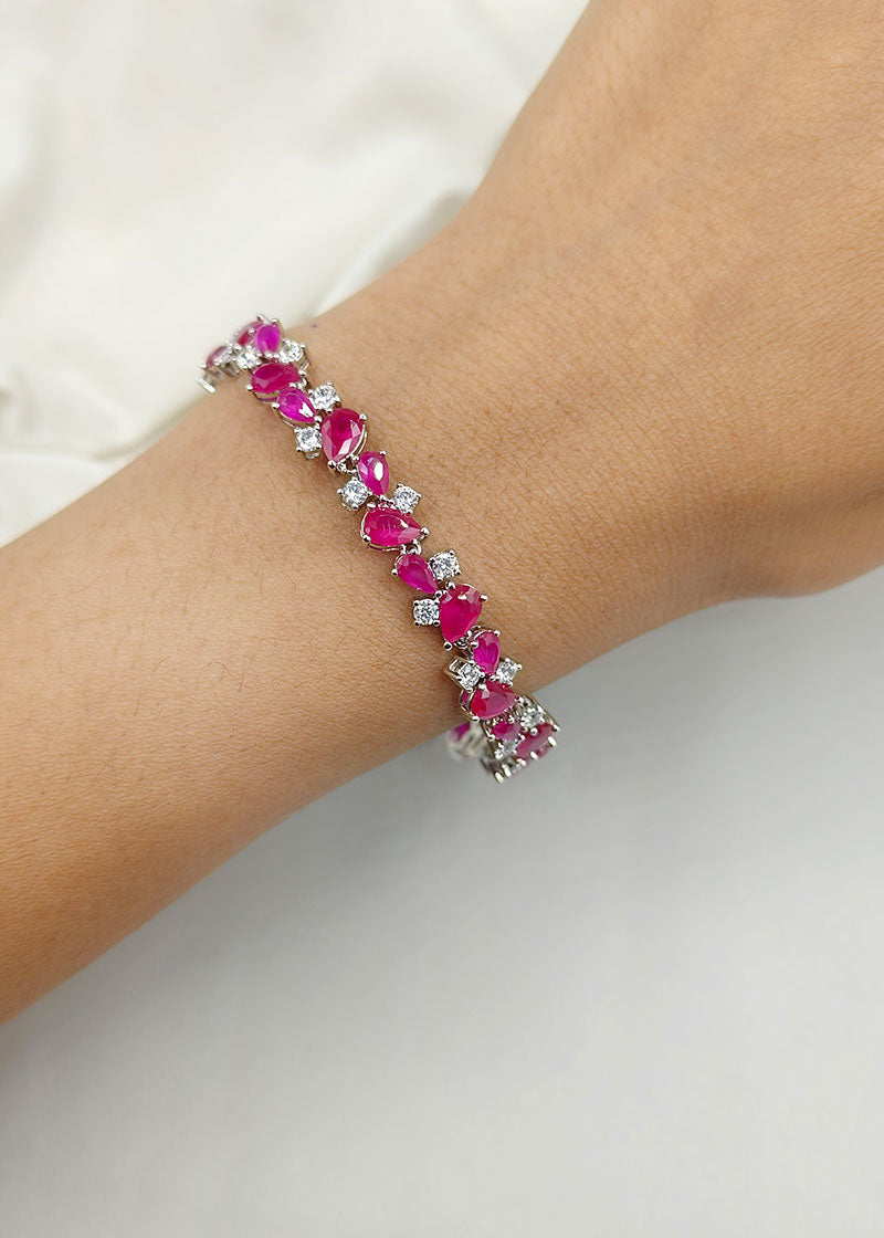 Cubic Zircon Silver Plated Princess Style Women Tennis Loose Bracelet