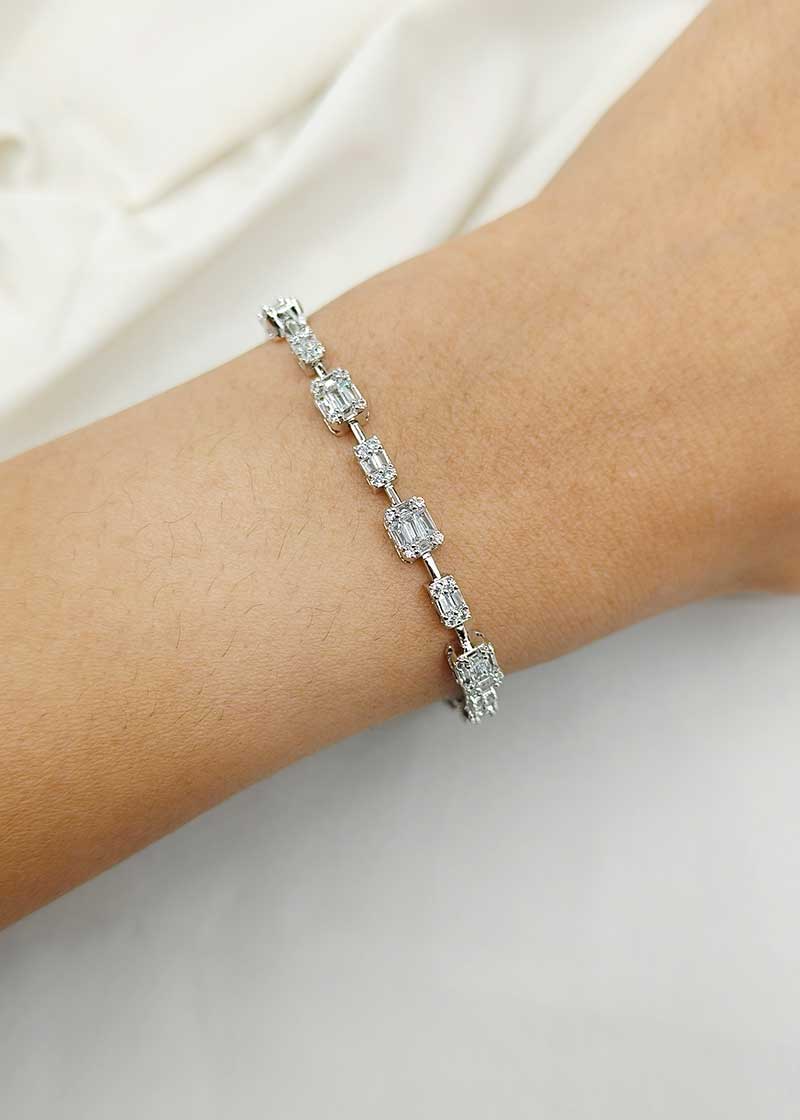 Cubic Zircon Silver Plated Elegant Women Tennis Loose Bracelet