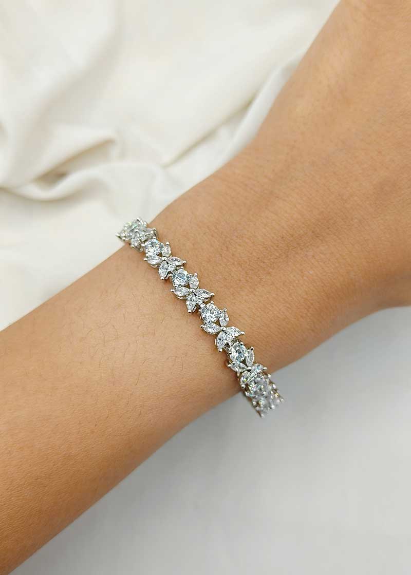 Cubic Zircon Silver Plated Platinum Crystal Women Loose Bracelet