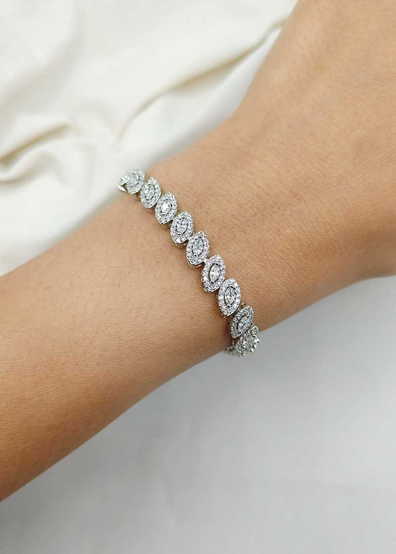 Cubic Zircon Silver Plated Drop Shape Design Solitaire Women Tennis Loose Bracelet