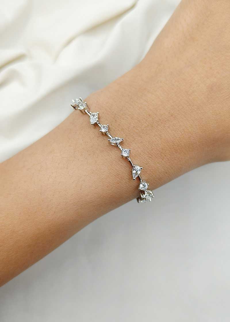 Cubic Zircon Silver Plated Marquise With Tear Drop Women Loose Bracelet