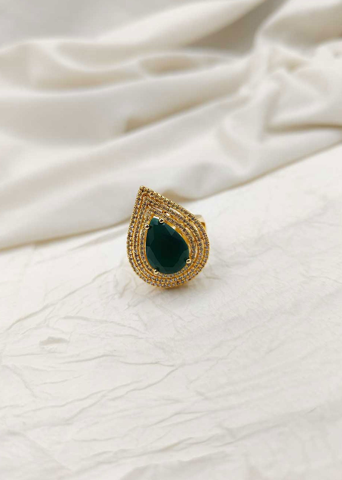 Cubic Zircon Gold Plated Women's Adjustable Big Finger Ring