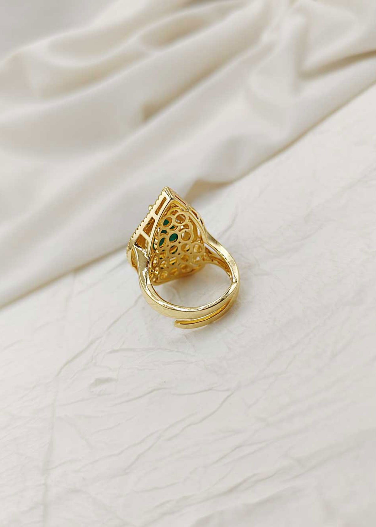 Cubic Zircon Gold Plated Women's Adjustable Big Finger Ring