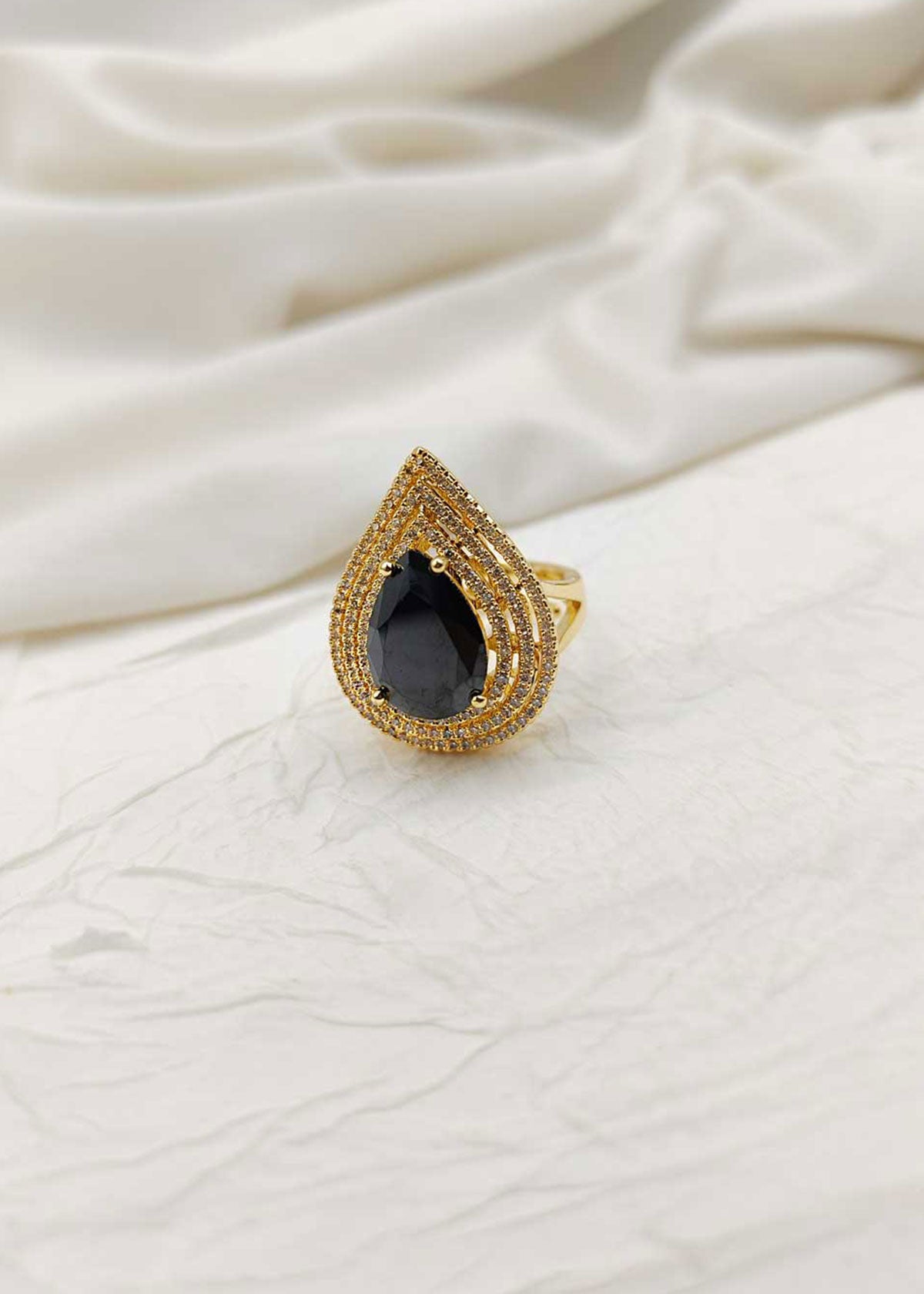 Cubic Zircon Gold Plated Women's Adjustable Big Finger Ring