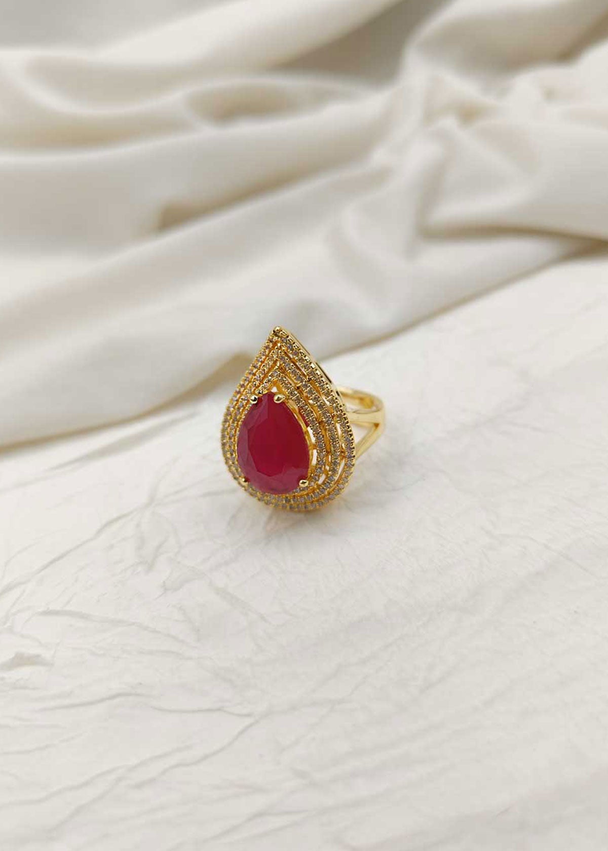 Cubic Zircon Gold Plated Women's Adjustable Big Finger Ring